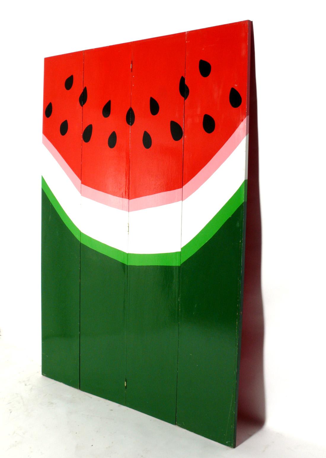 Folk Art Colorful Hand Painted Watermelon Folding Screen For Sale