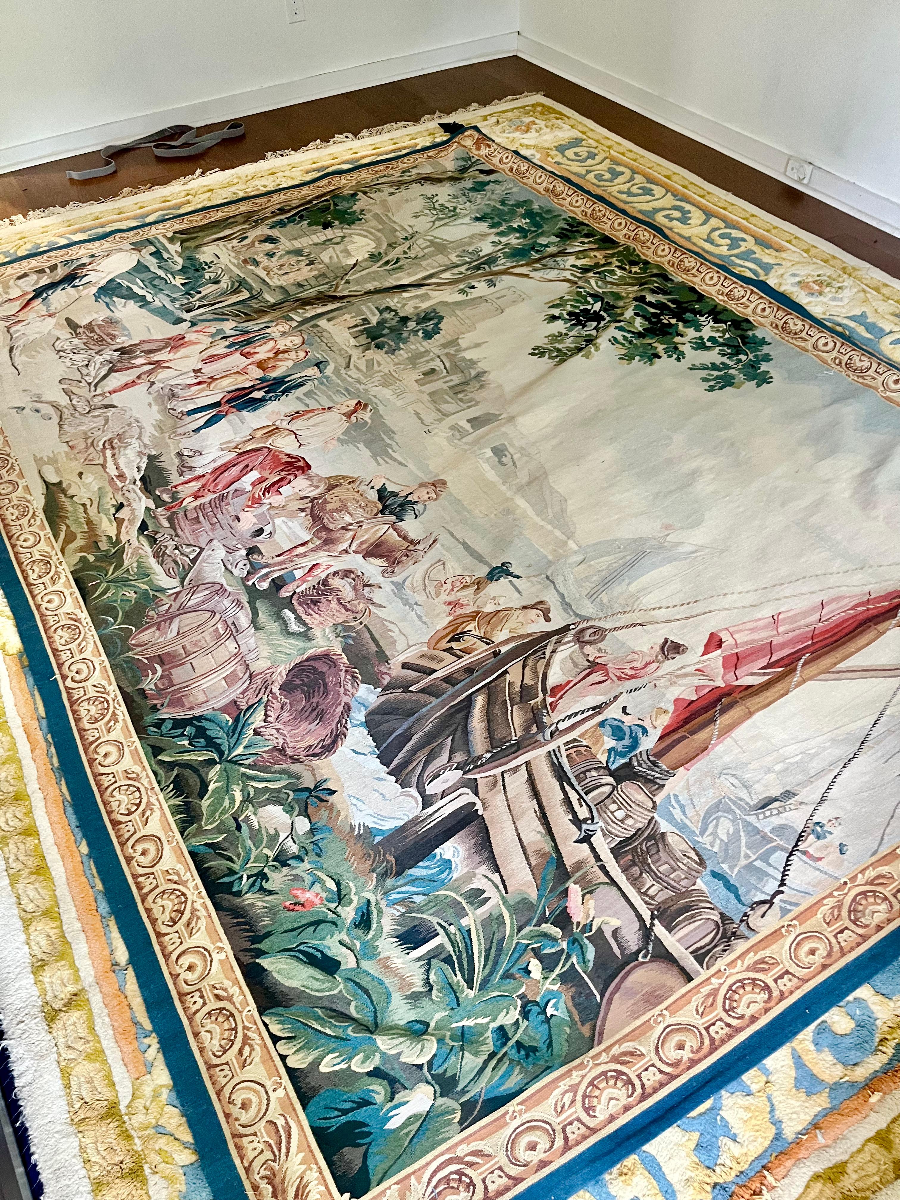 Aubusson Colorful Hand Woven Wall Tapestry Depicting European Coastal Fish For Sale