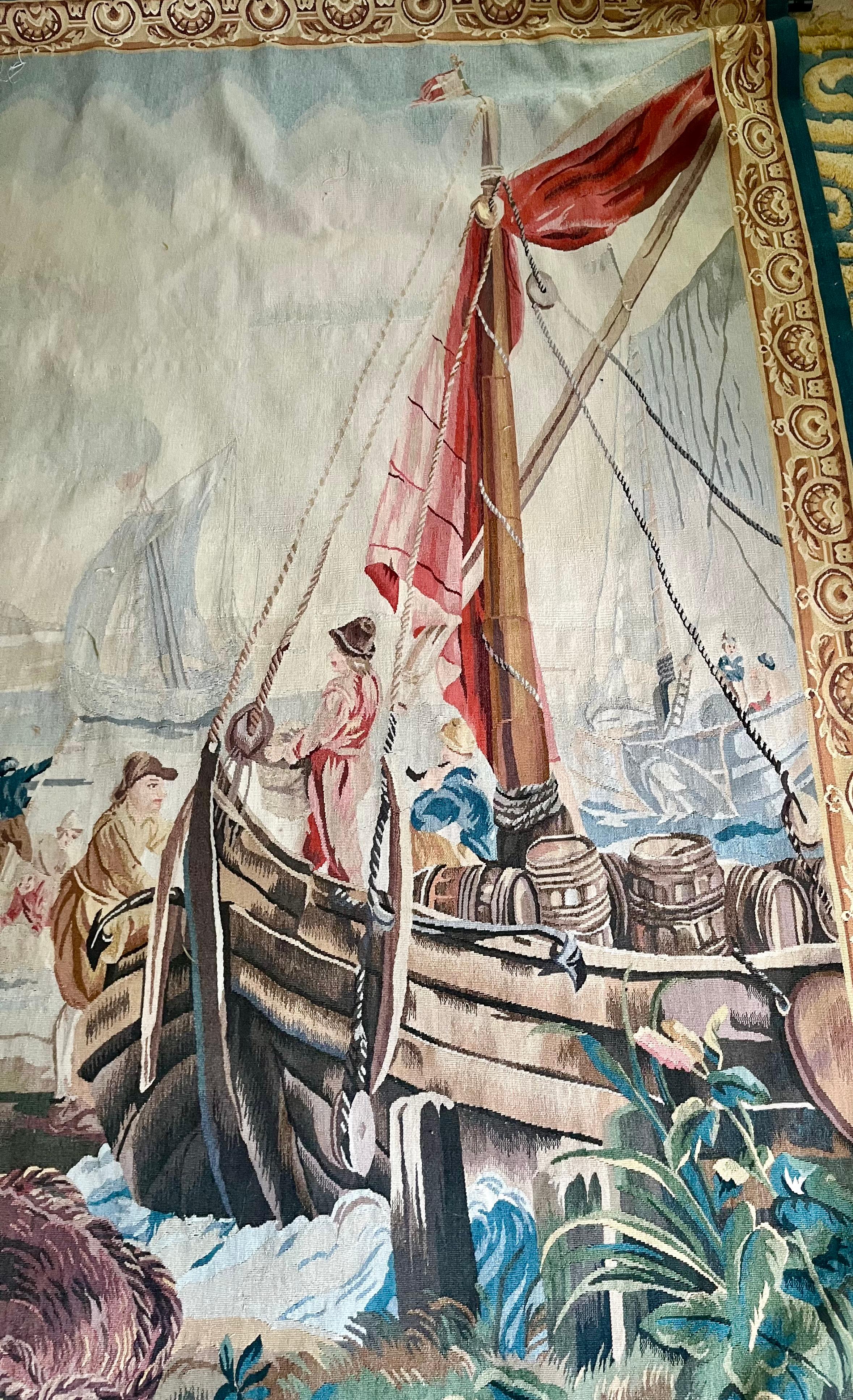 French Colorful Hand Woven Wall Tapestry Depicting European Coastal Fish For Sale