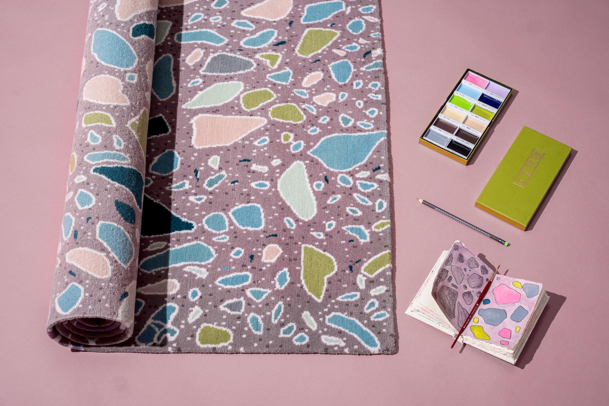 Moderno Tappeto sostenibile colorato realizzato a mano in Nepal (Collection'S) in vendita