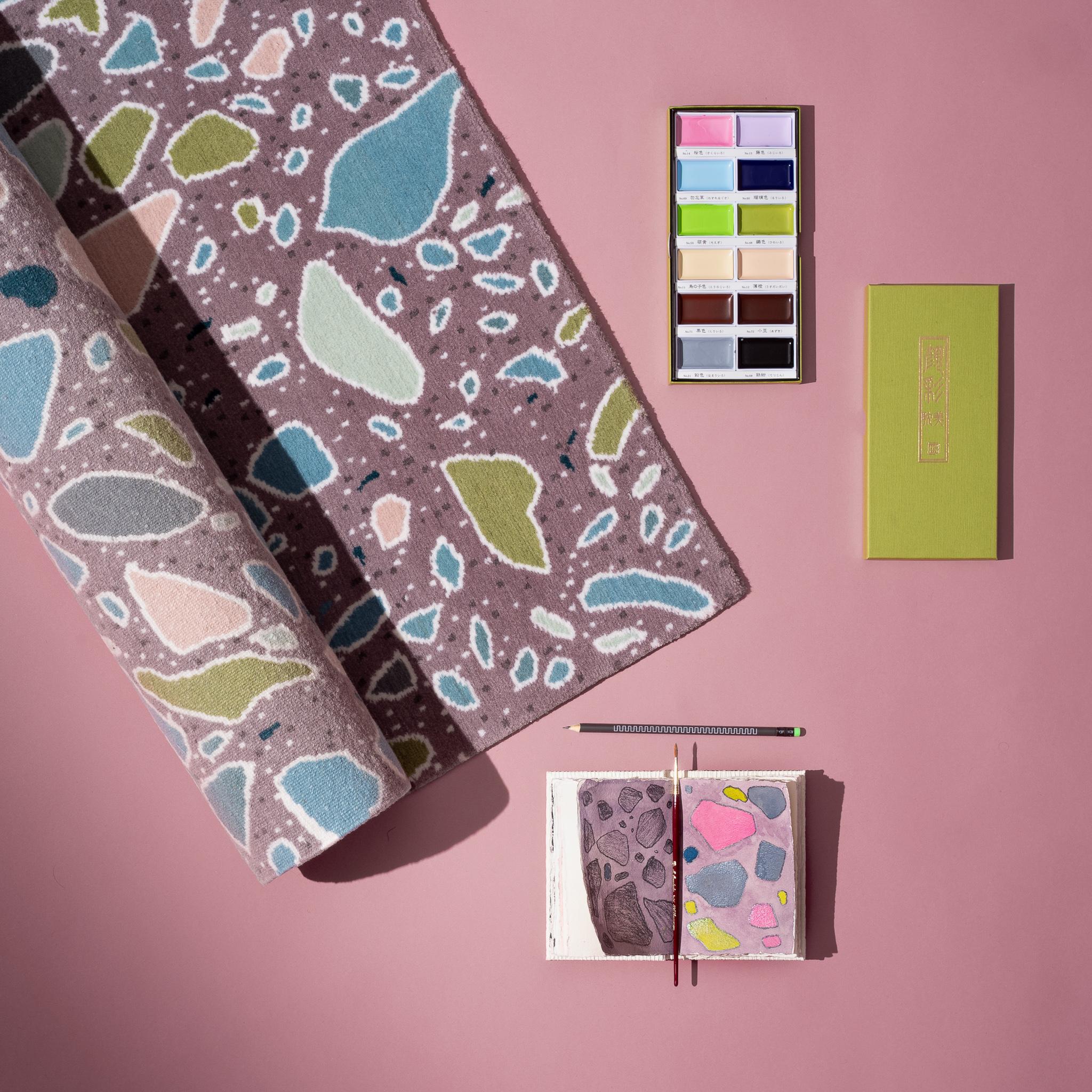 Nepalese Tappeto sostenibile colorato realizzato a mano in Nepal (Collection'S) in vendita