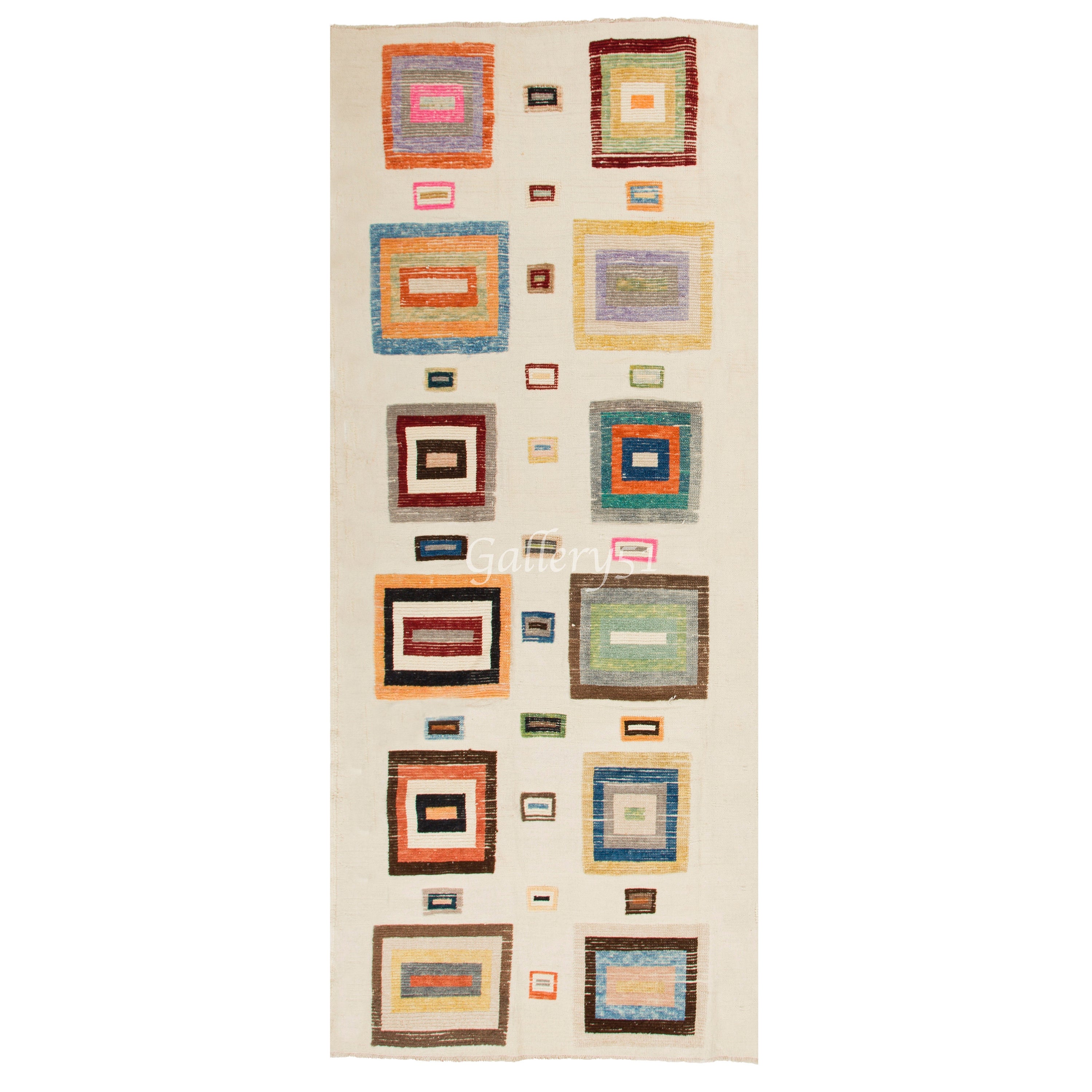 Colorful Handmade High and Low Pile Runner Rug, 100% Wool, Custom Options Avail.