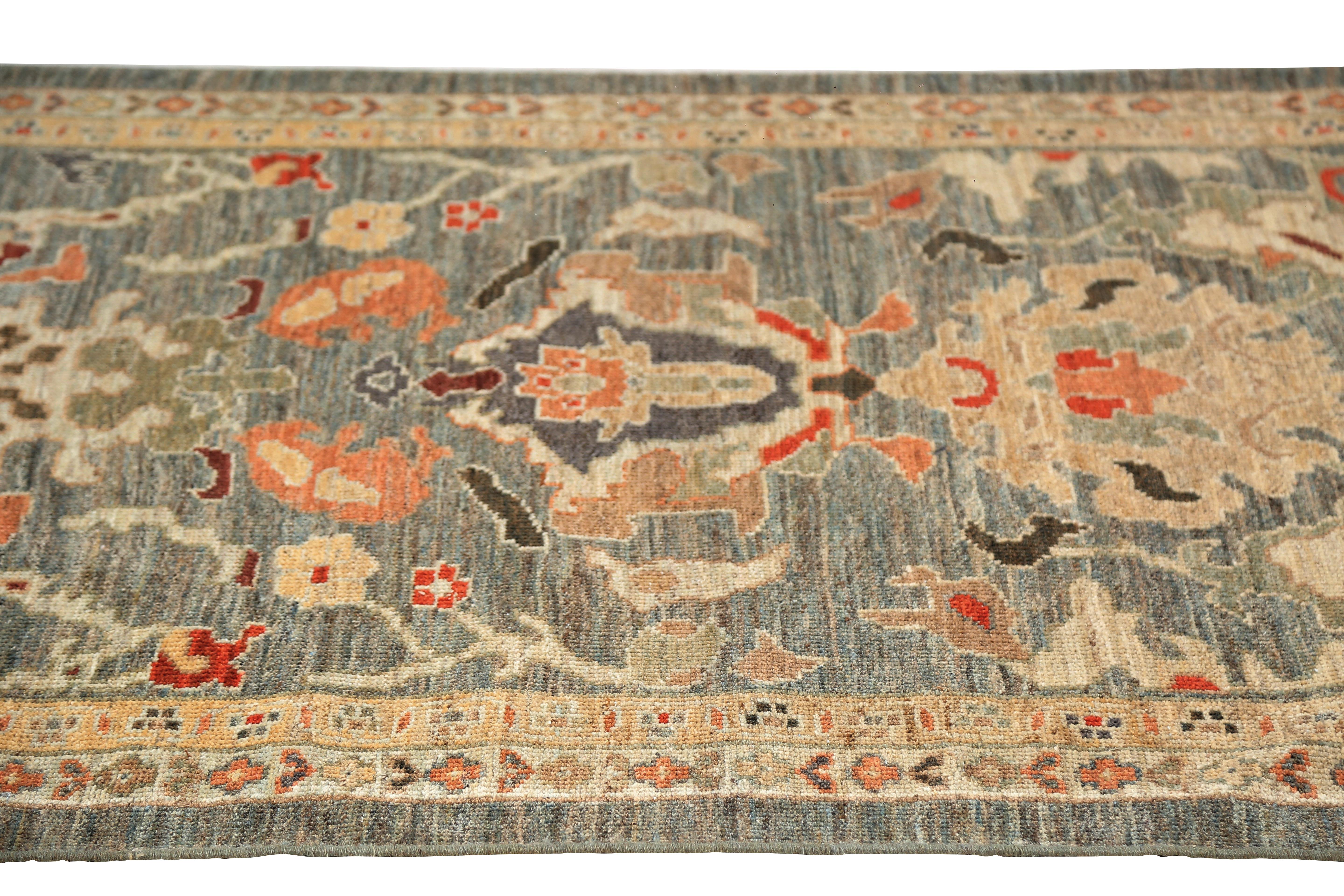 Colorful Handmade Turkish Oushak Runner Rug  In New Condition For Sale In Dallas, TX