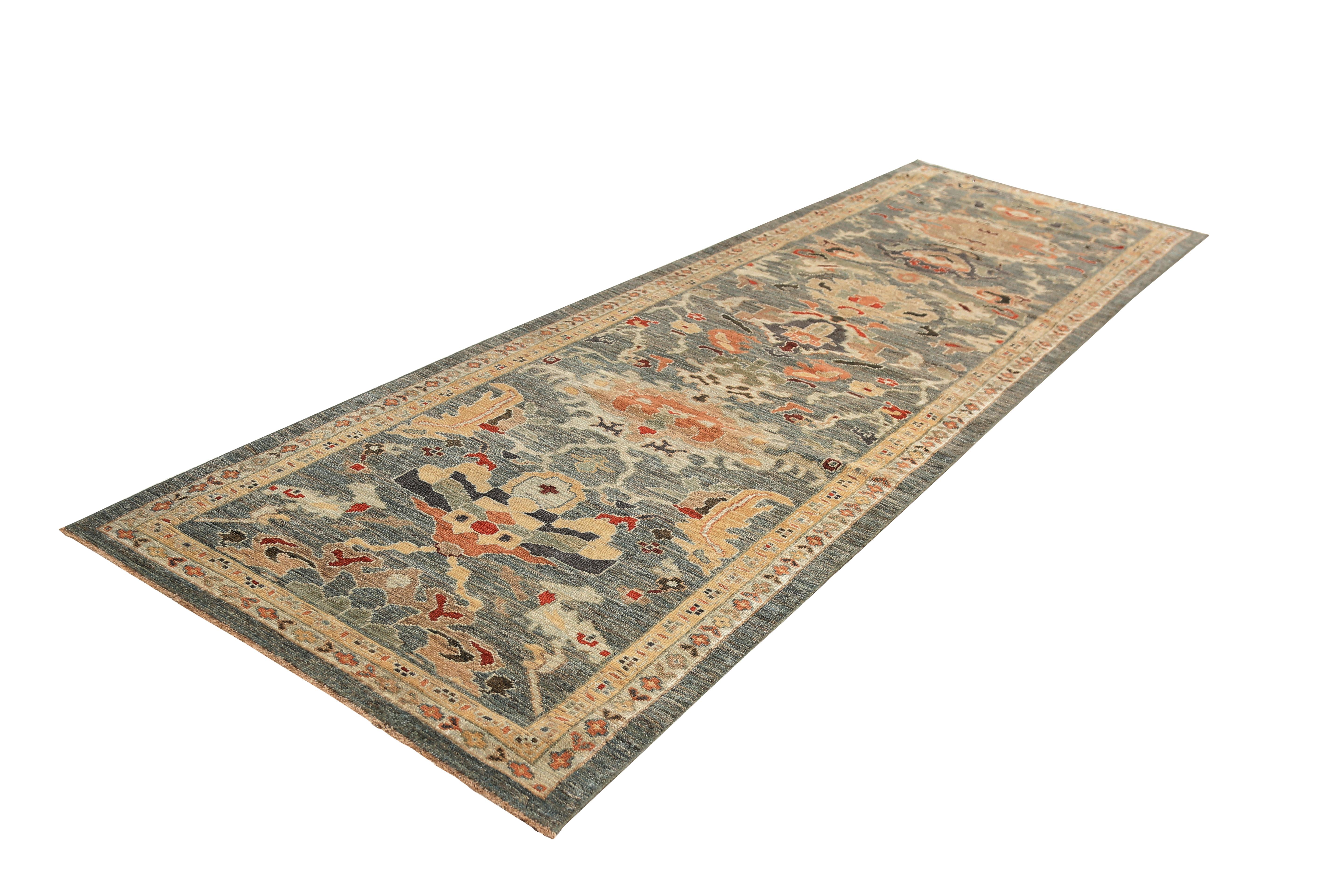 Contemporary Colorful Handmade Turkish Oushak Runner Rug  For Sale