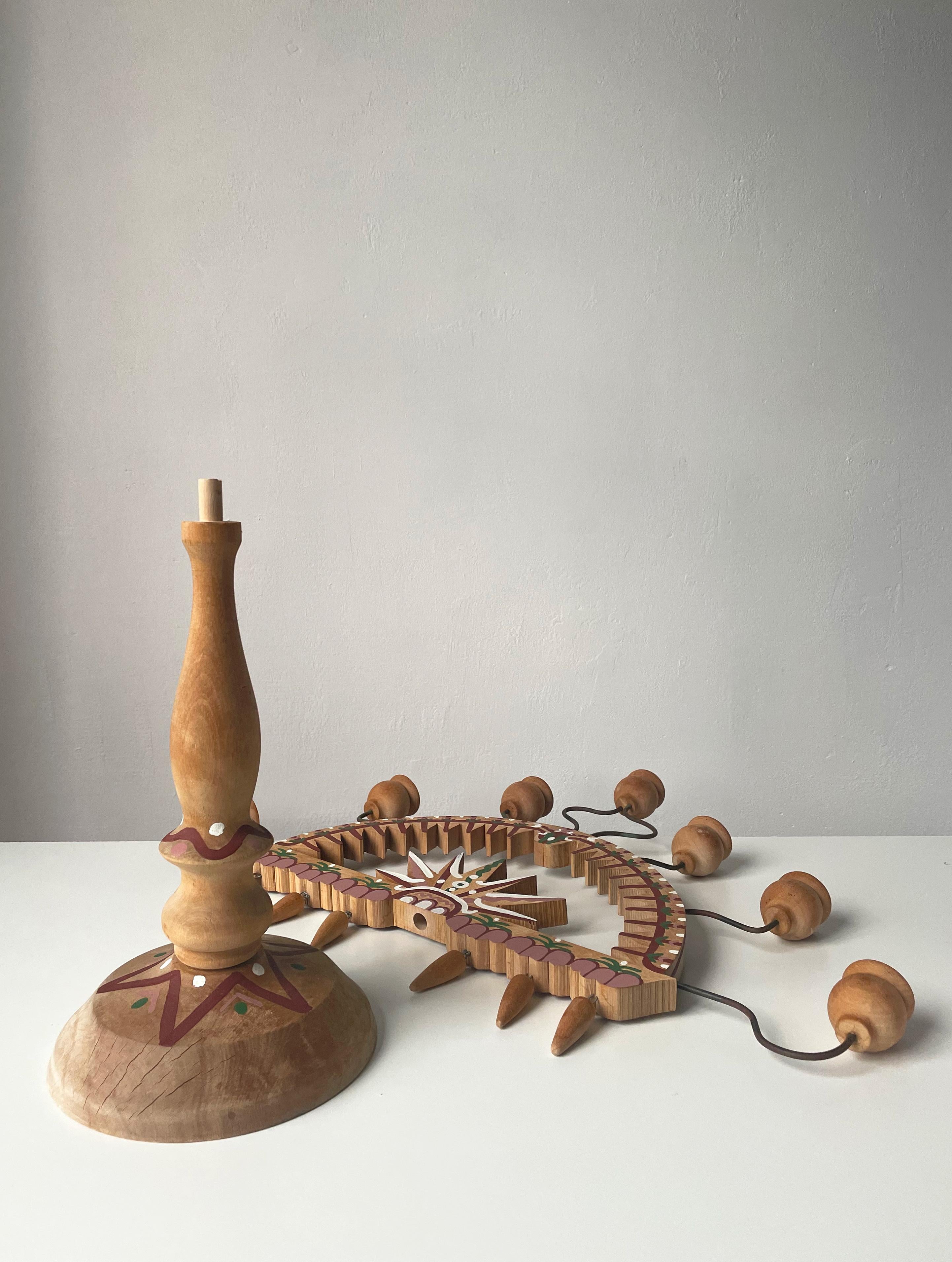 Swedish Vintage Folk Art Handpainted Wooden Candelabra, 1960s - Two Available For Sale 6
