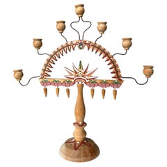 Swedish Vintage Folk Art Handpainted Wooden Candelabra, 1960s - Two Available