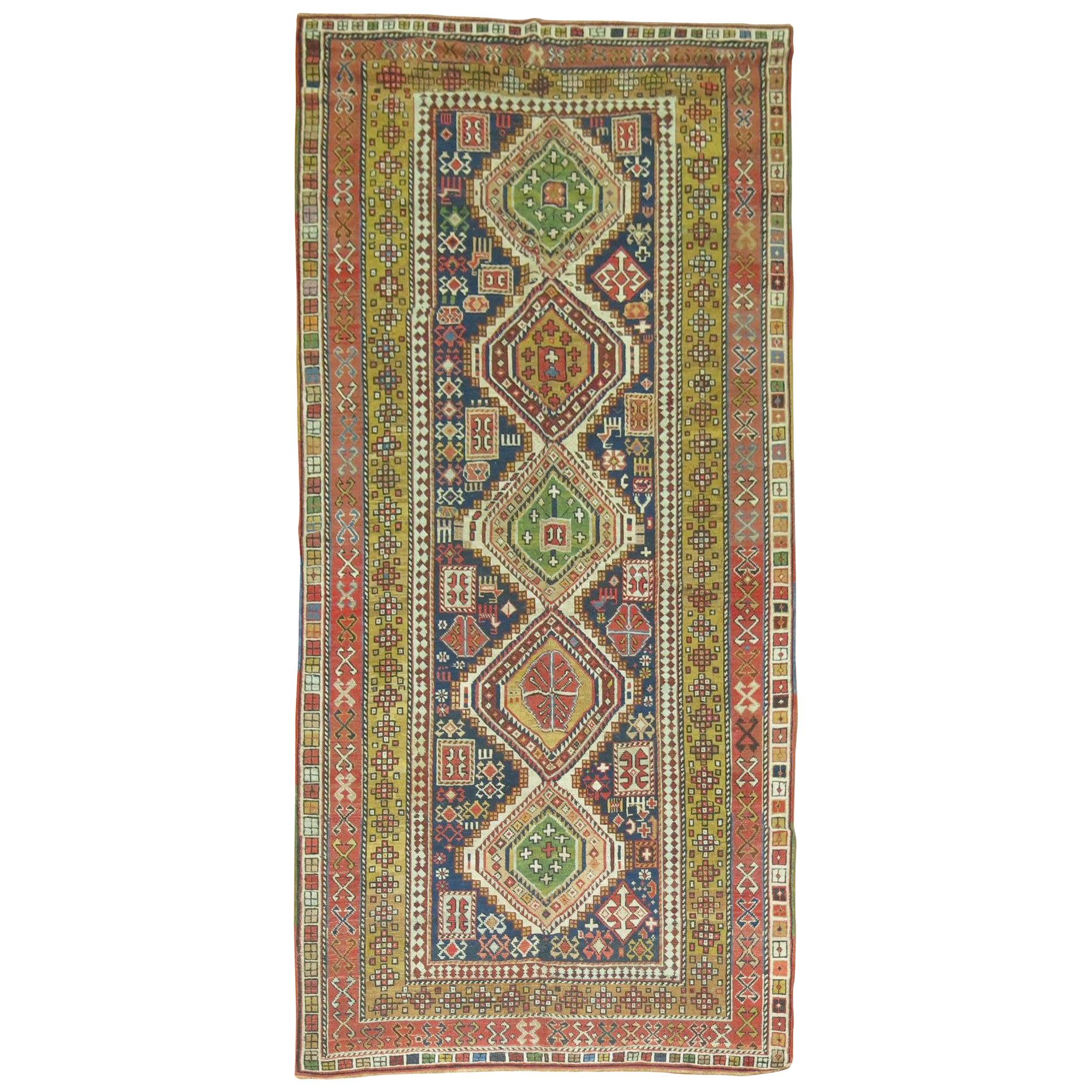 Colorful Handwoven Early 20th Century Antique Caucasian Accent Size Shirvan Rug For Sale