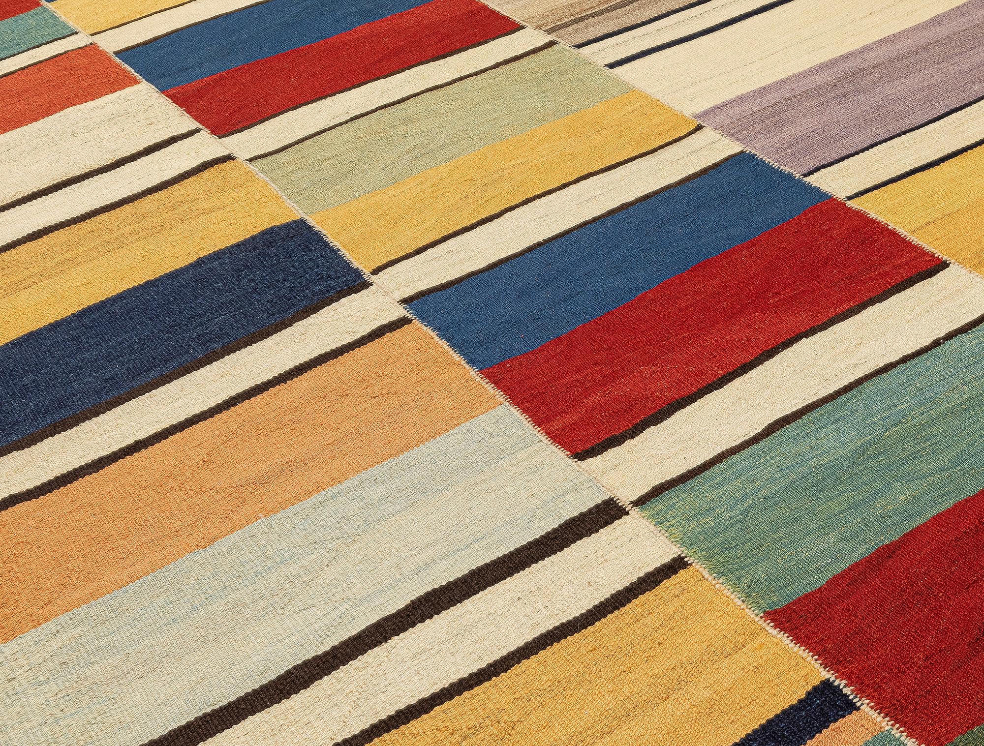 Afghan Colorful Handwoven Modern Mazandaran Rug  For Sale