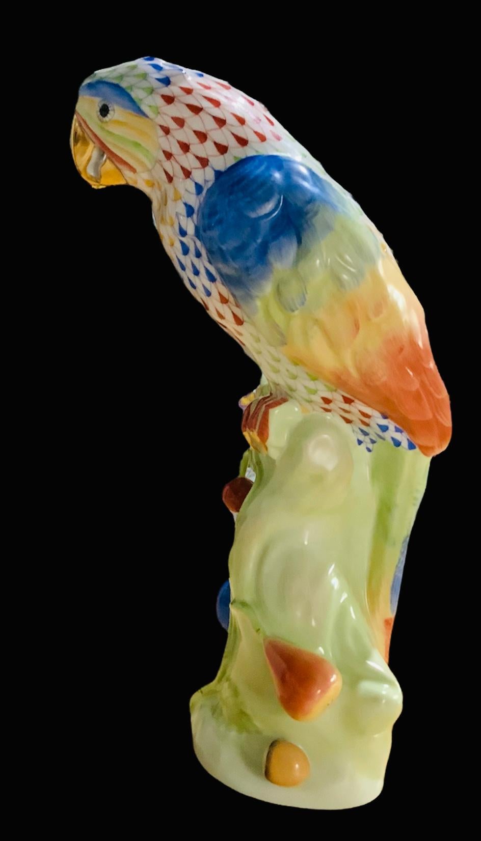 Art Nouveau Colorful Herend Porcelain Parrot Figurine