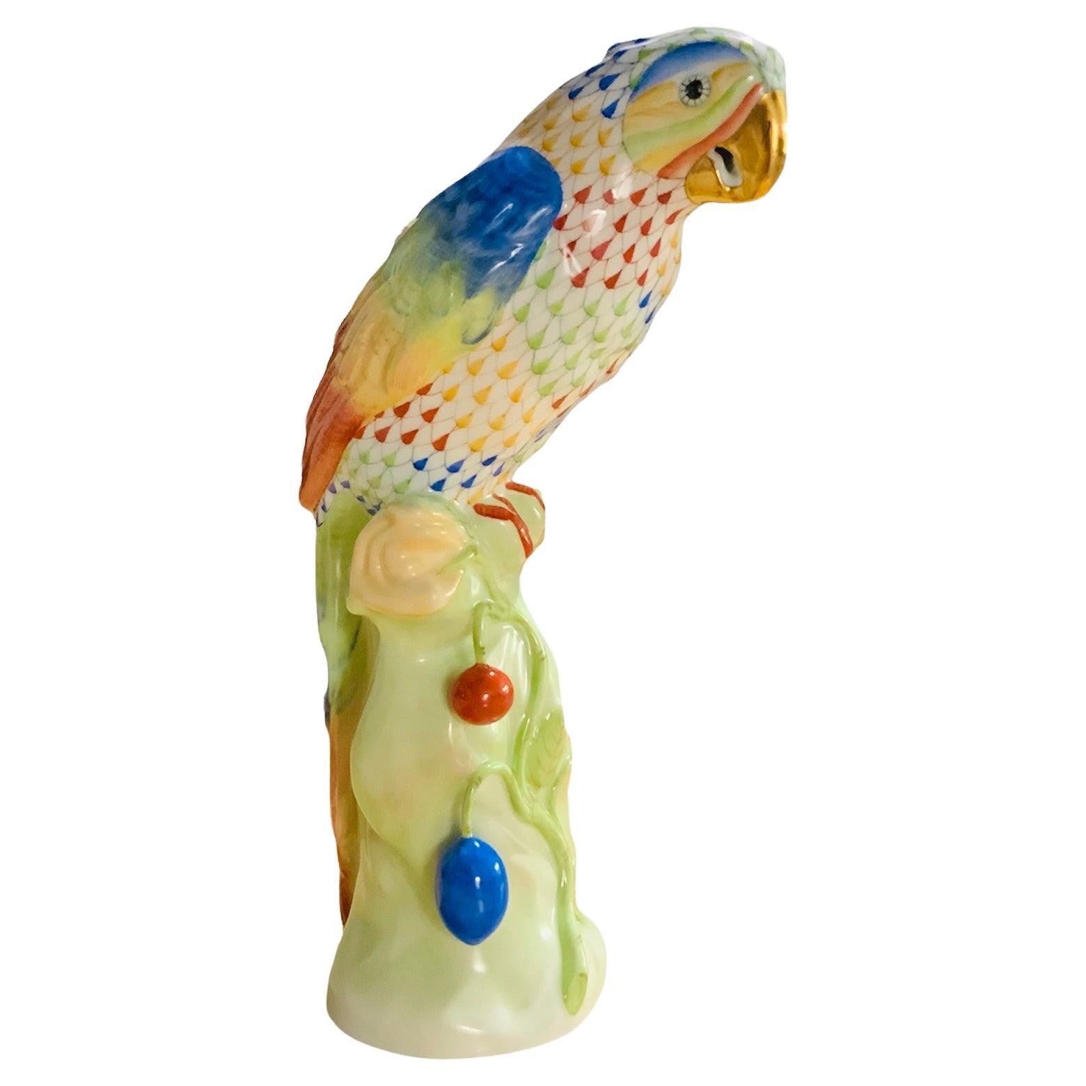 Colorful Herend Porcelain Parrot Figurine