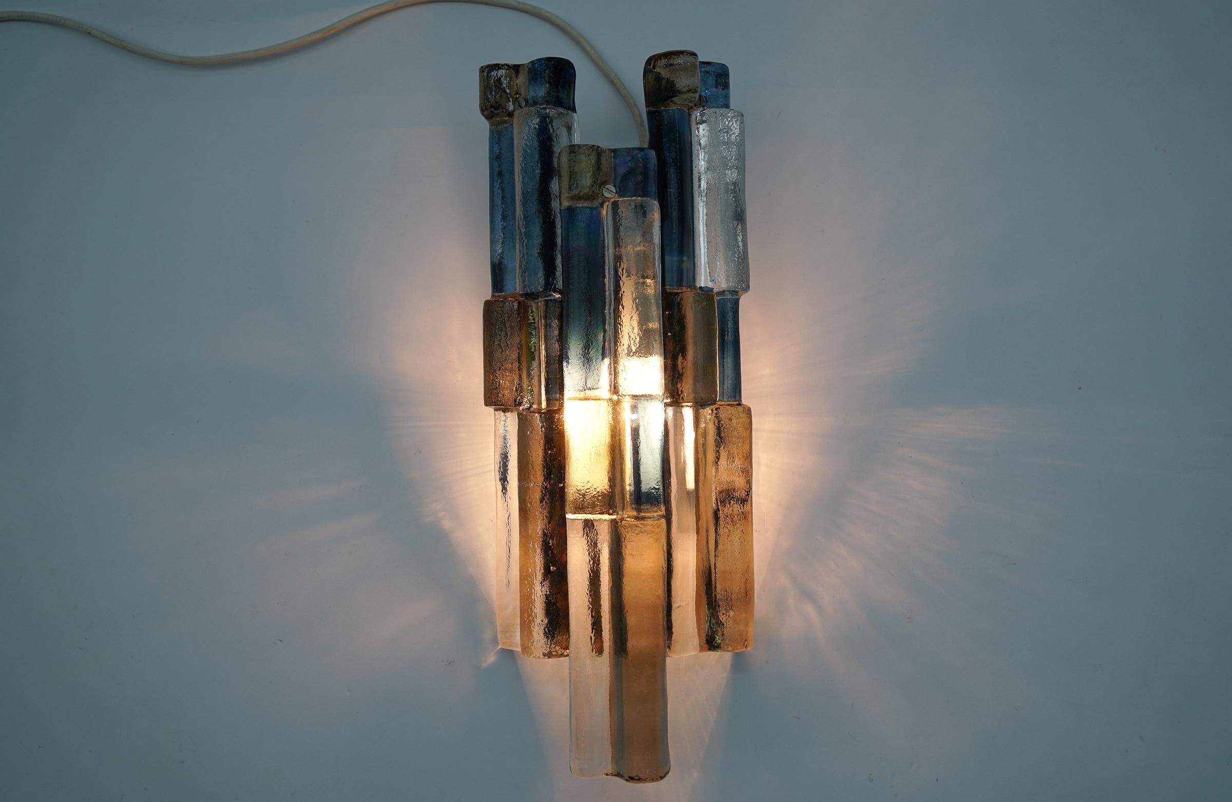 Mid-Century Modern Colorful Ice Glass Wall Light by Kamlar Franken KG, 1960s For Sale