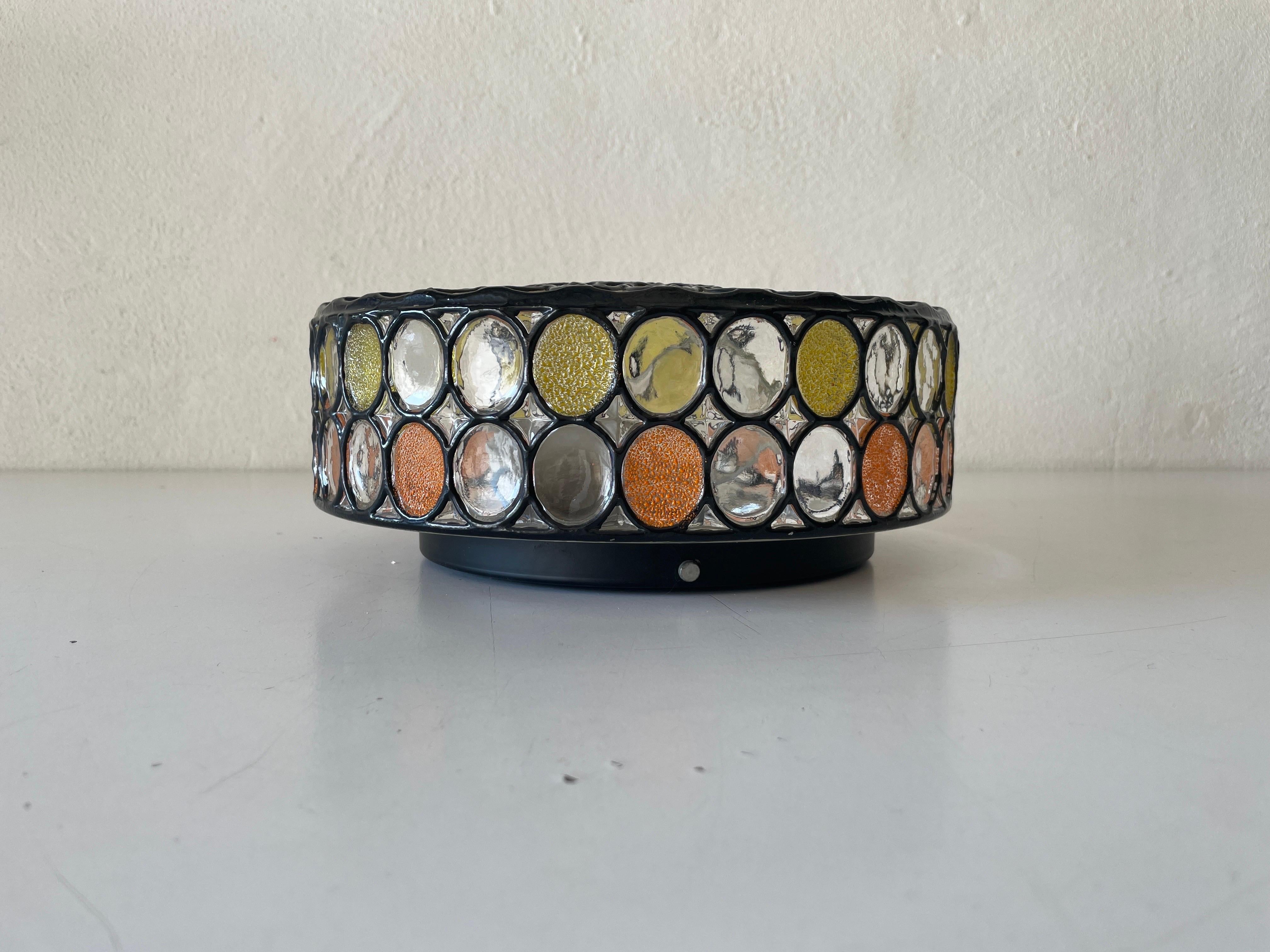 Mid-20th Century Colorful Iron Structured Glass Ceiling Lamp by Limburg, 1960s, Germany For Sale