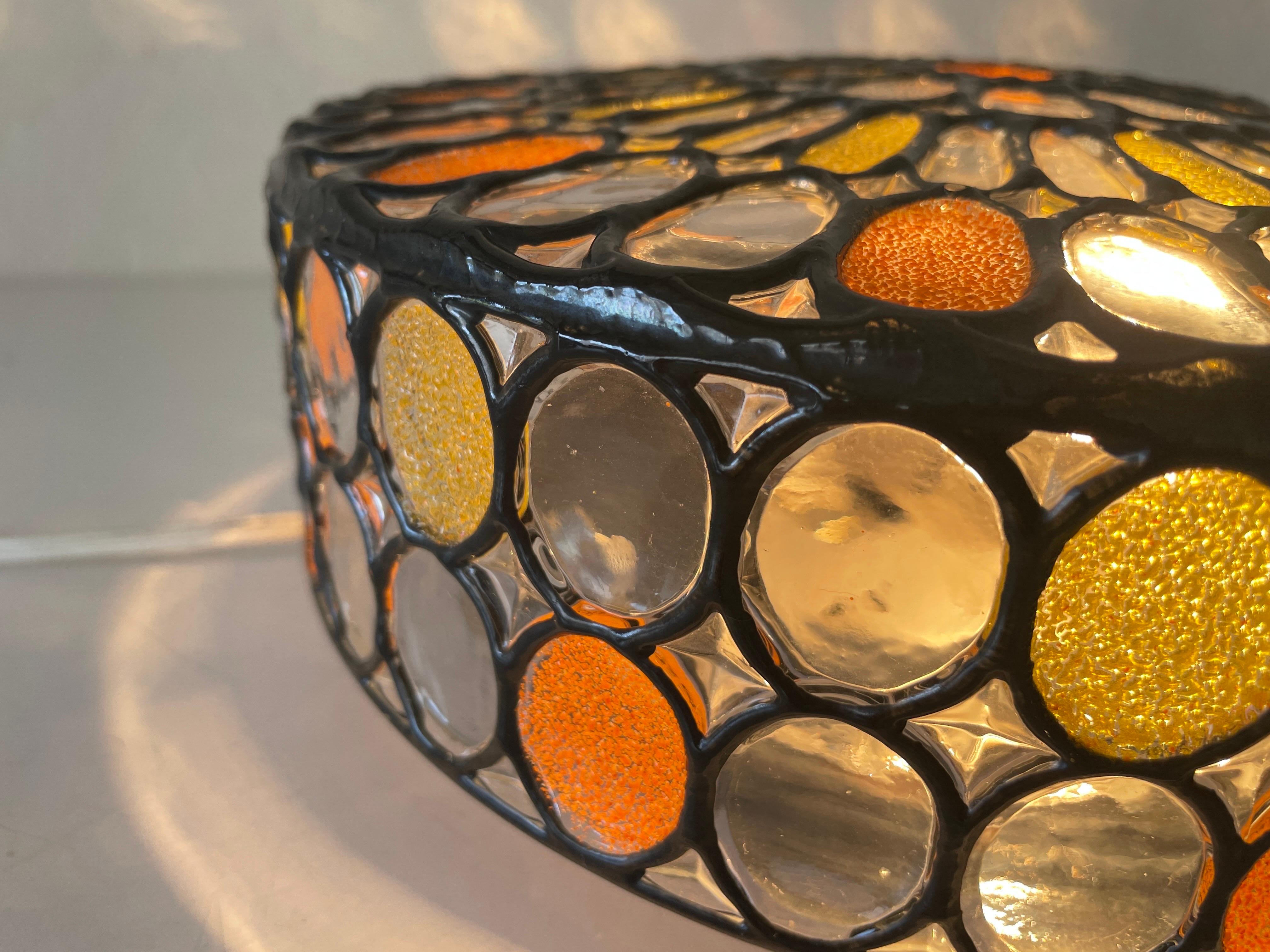 Colorful Iron Structured Glass Ceiling Lamp by Limburg, 1960s, Germany For Sale 1