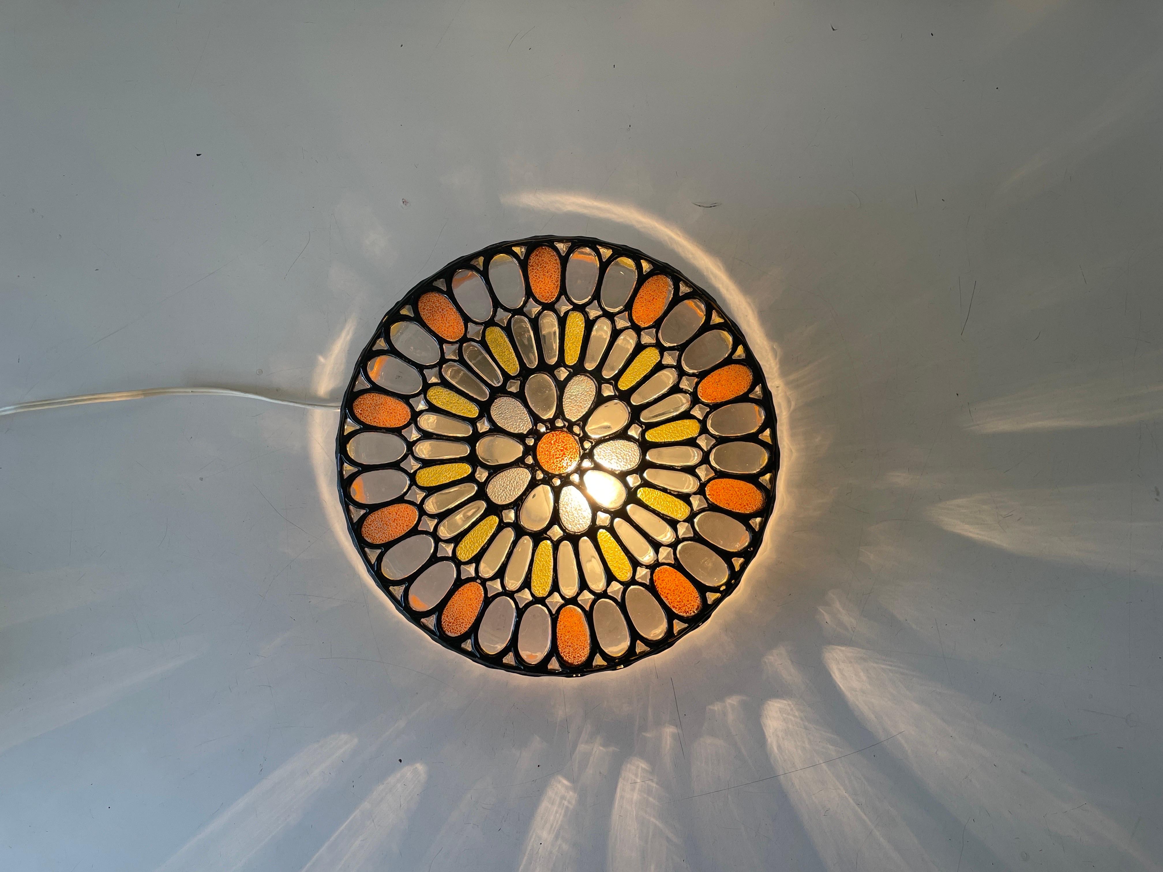 Colorful Iron Structured Glass Ceiling Lamp by Limburg, 1960s, Germany For Sale 3