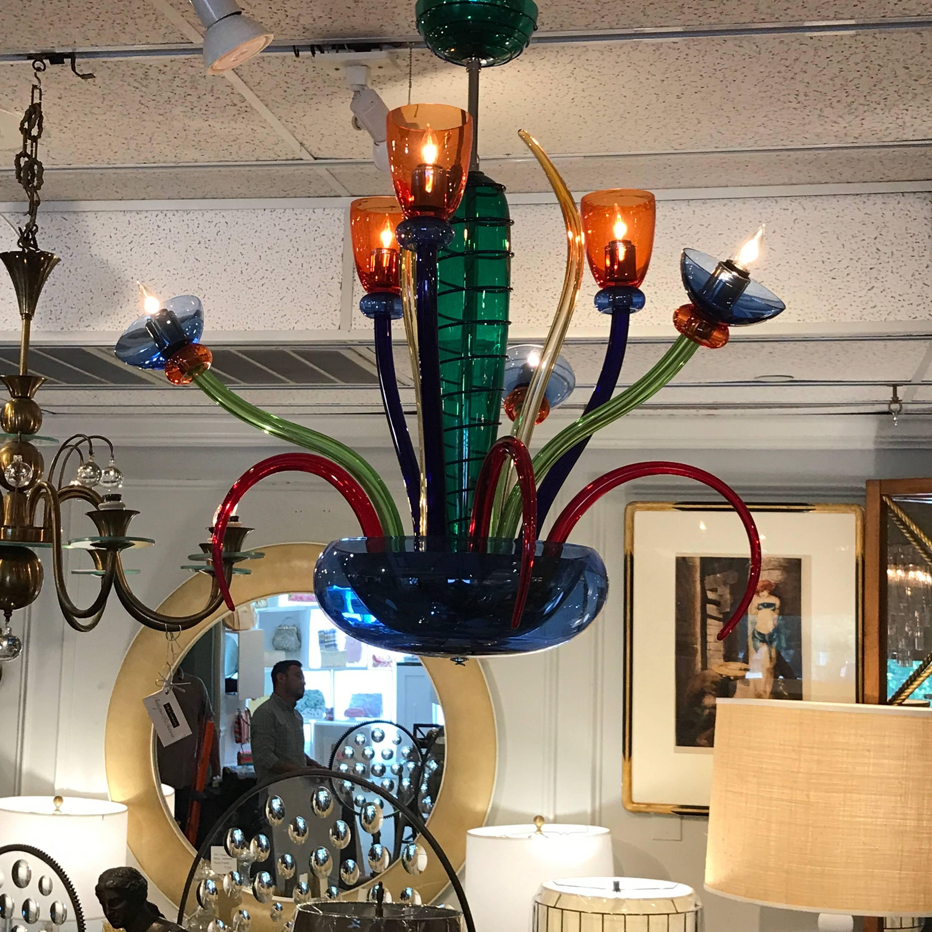 Colorful Italian Artimede Ve-Art Glass Chandelier in the Manner of Gio Ponti For Sale 6