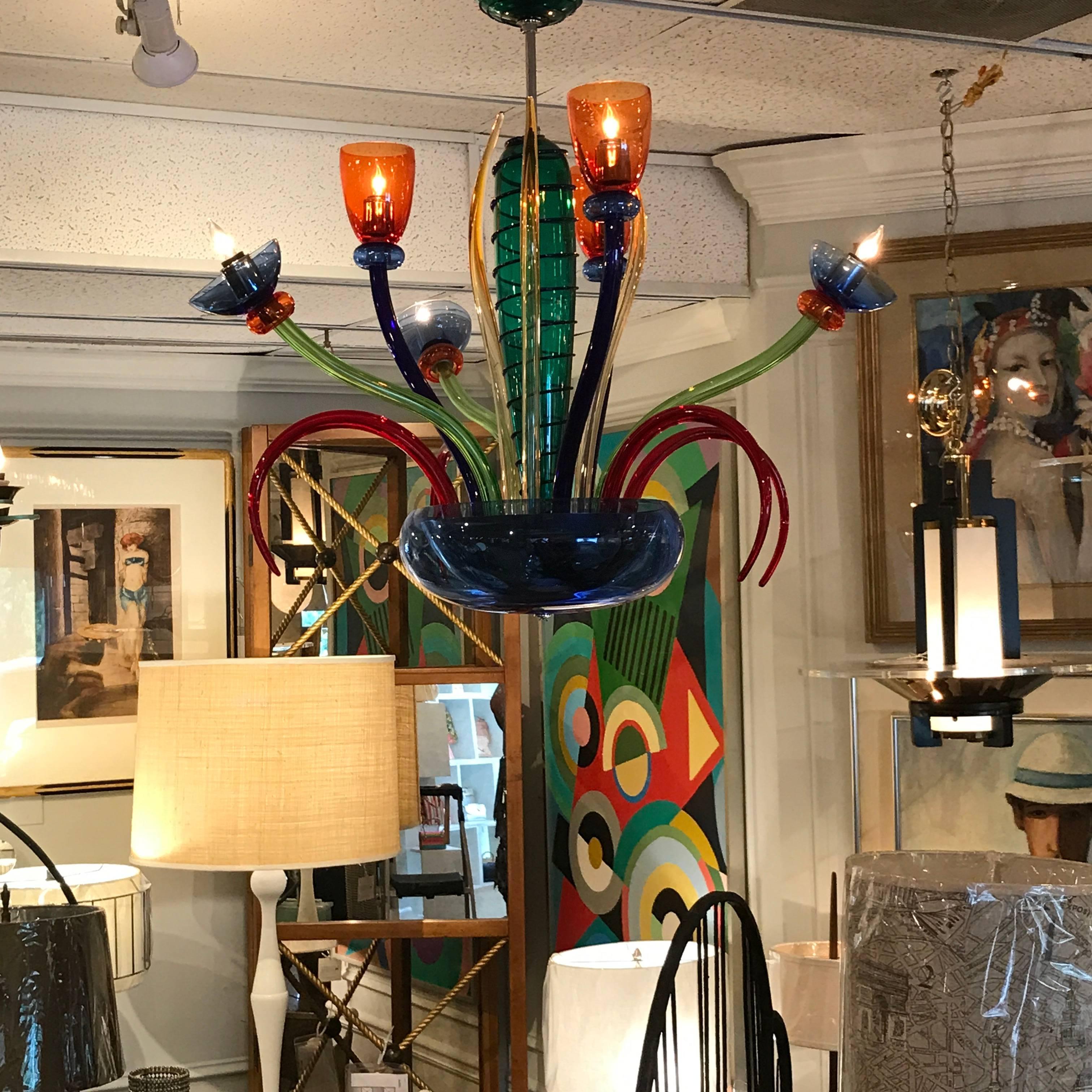 Colorful Italian Artimede Ve-Art Glass Chandelier in the Manner of Gio Ponti For Sale 7