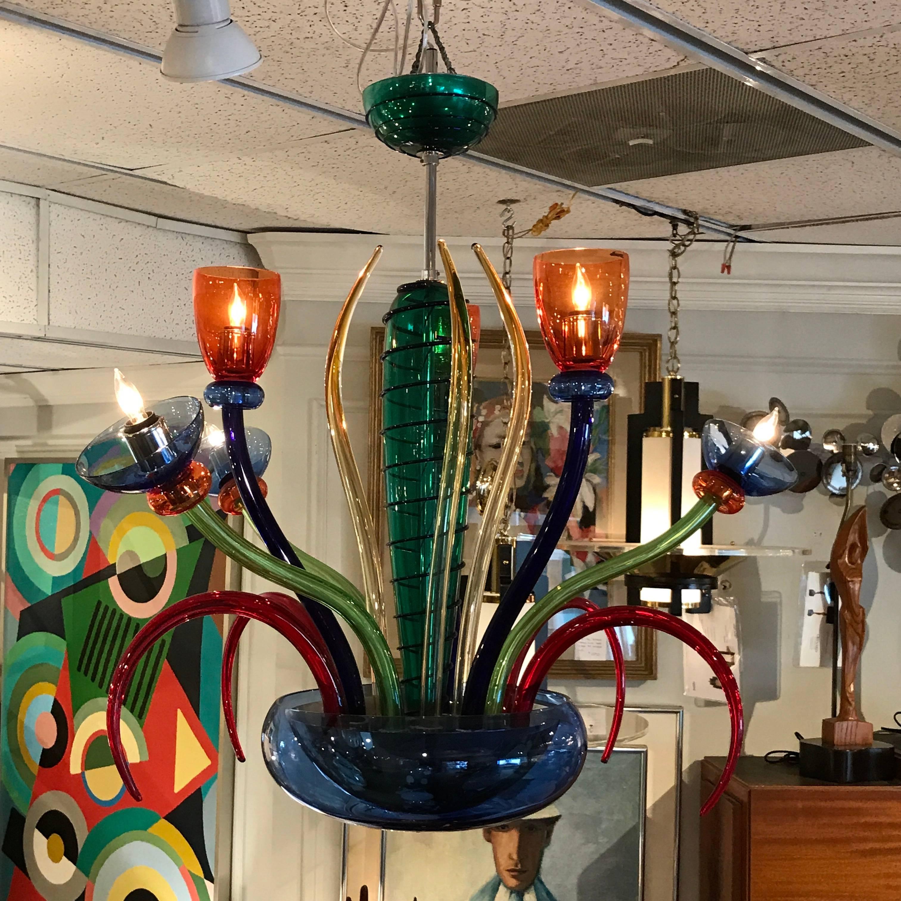 Murano Glass Colorful Italian Artimede Ve-Art Glass Chandelier in the Manner of Gio Ponti For Sale