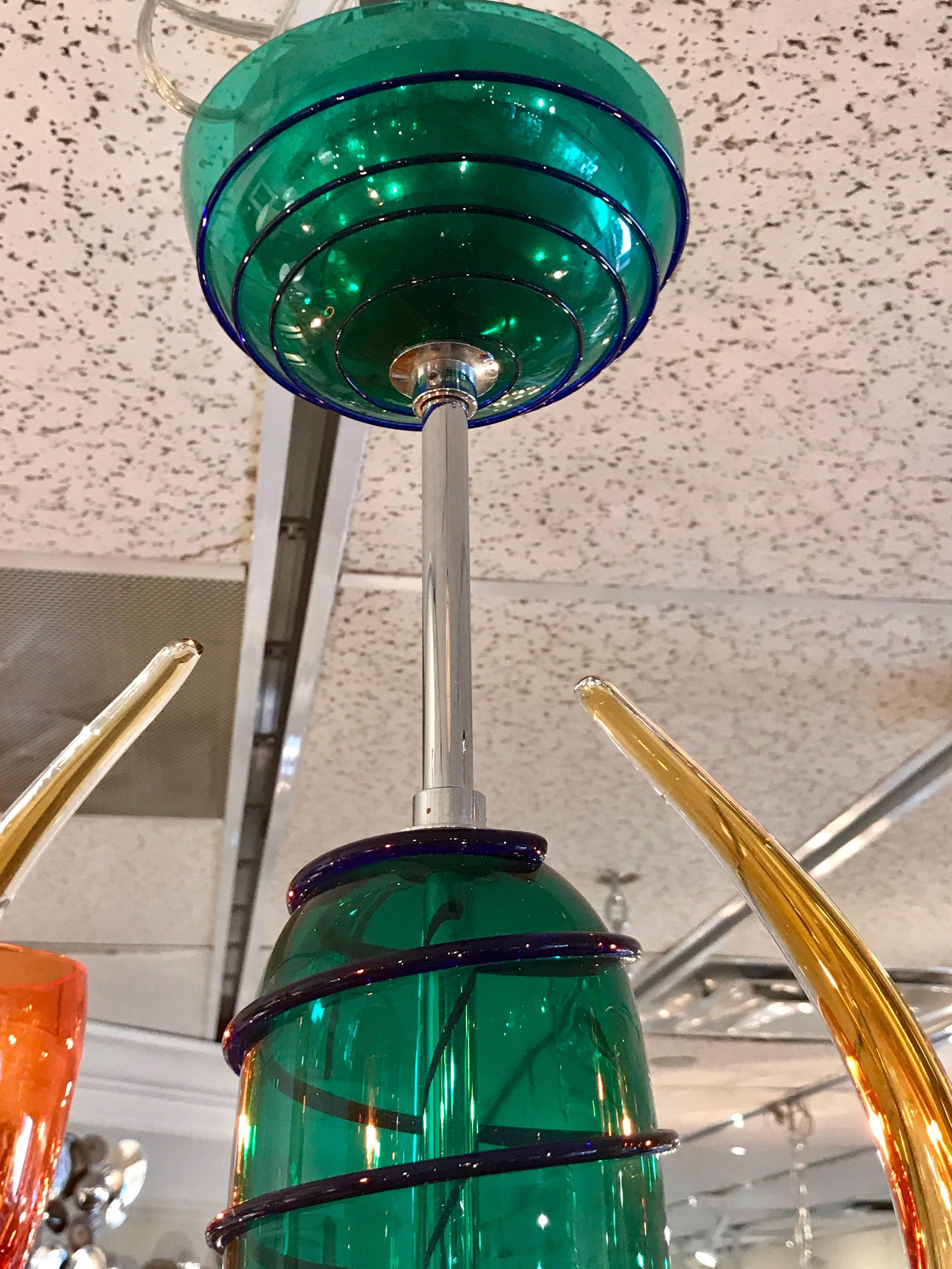 Colorful Italian Artimede Ve-Art Glass Chandelier in the Manner of Gio Ponti For Sale 1