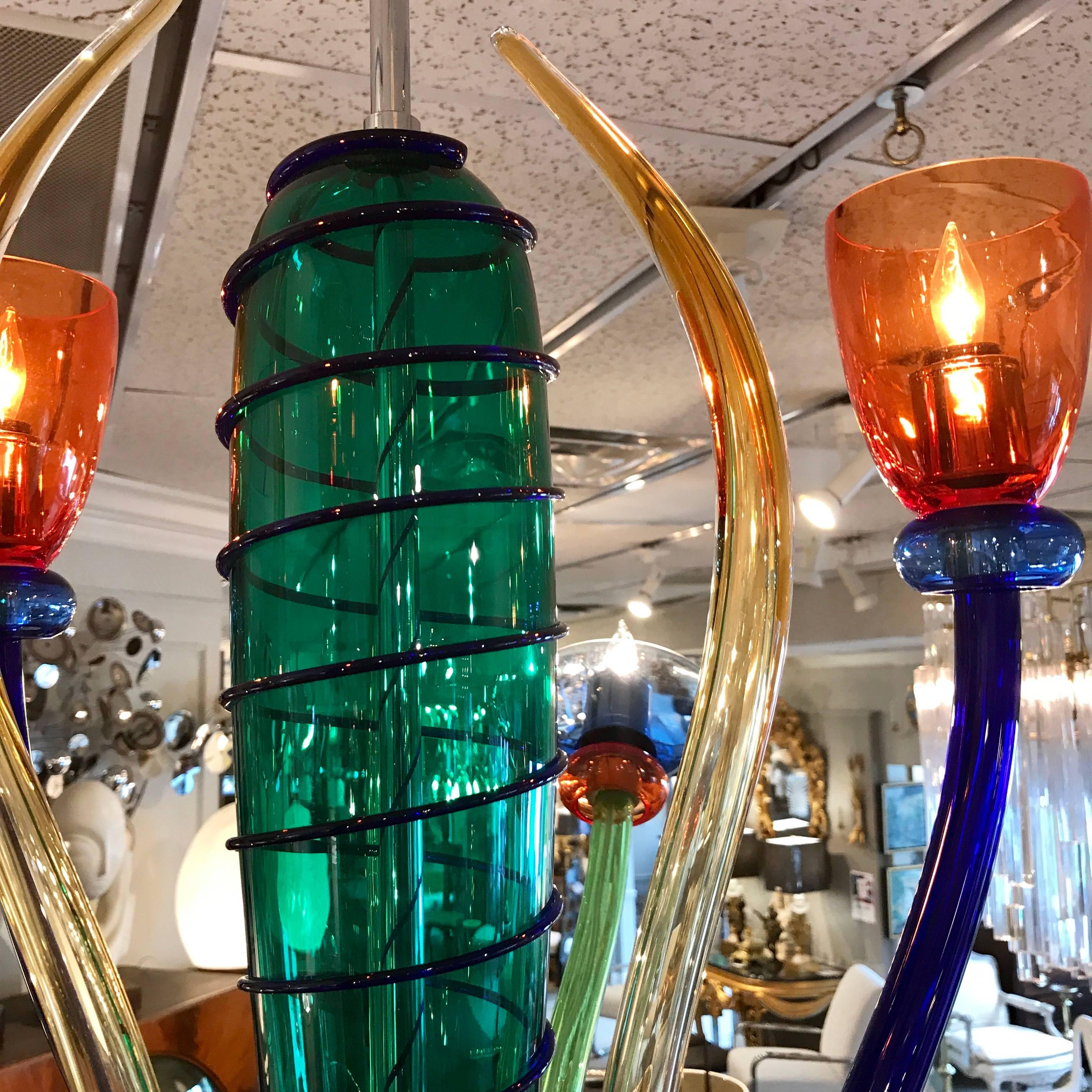 Colorful Italian Artimede Ve-Art Glass Chandelier in the Manner of Gio Ponti For Sale 2