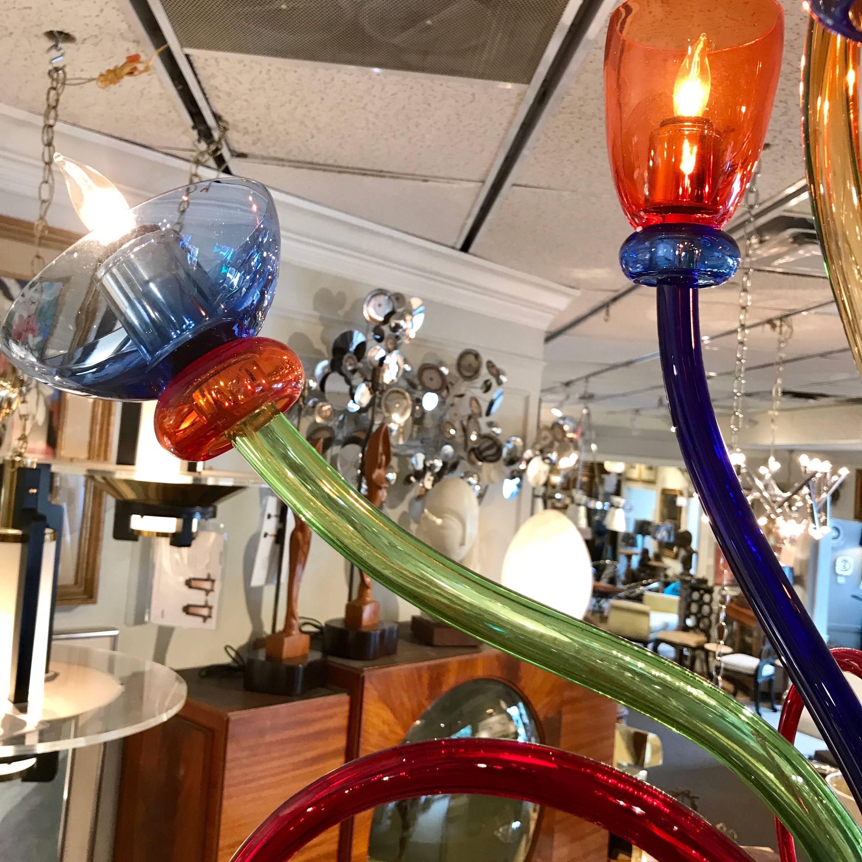 Colorful Italian Artimede Ve-Art Glass Chandelier in the Manner of Gio Ponti For Sale 3
