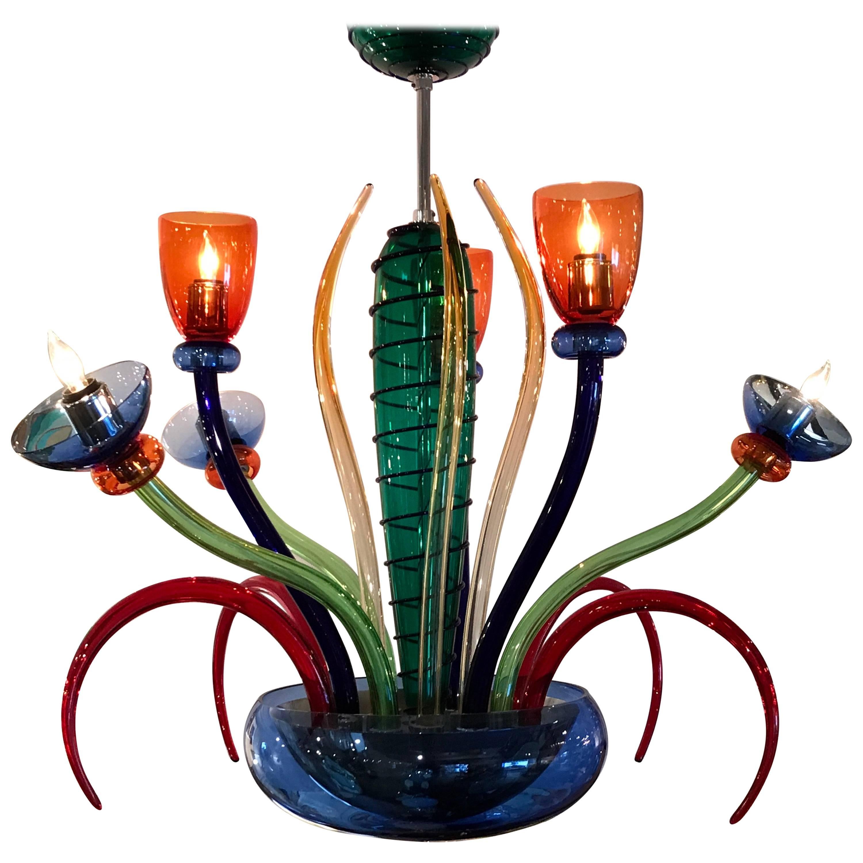 Colorful Italian Artimede Ve-Art Glass Chandelier in the Manner of Gio Ponti For Sale