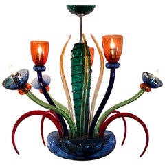 Colorful Italian Artimede Ve-Art Glass Chandelier in the Manner of Gio Ponti