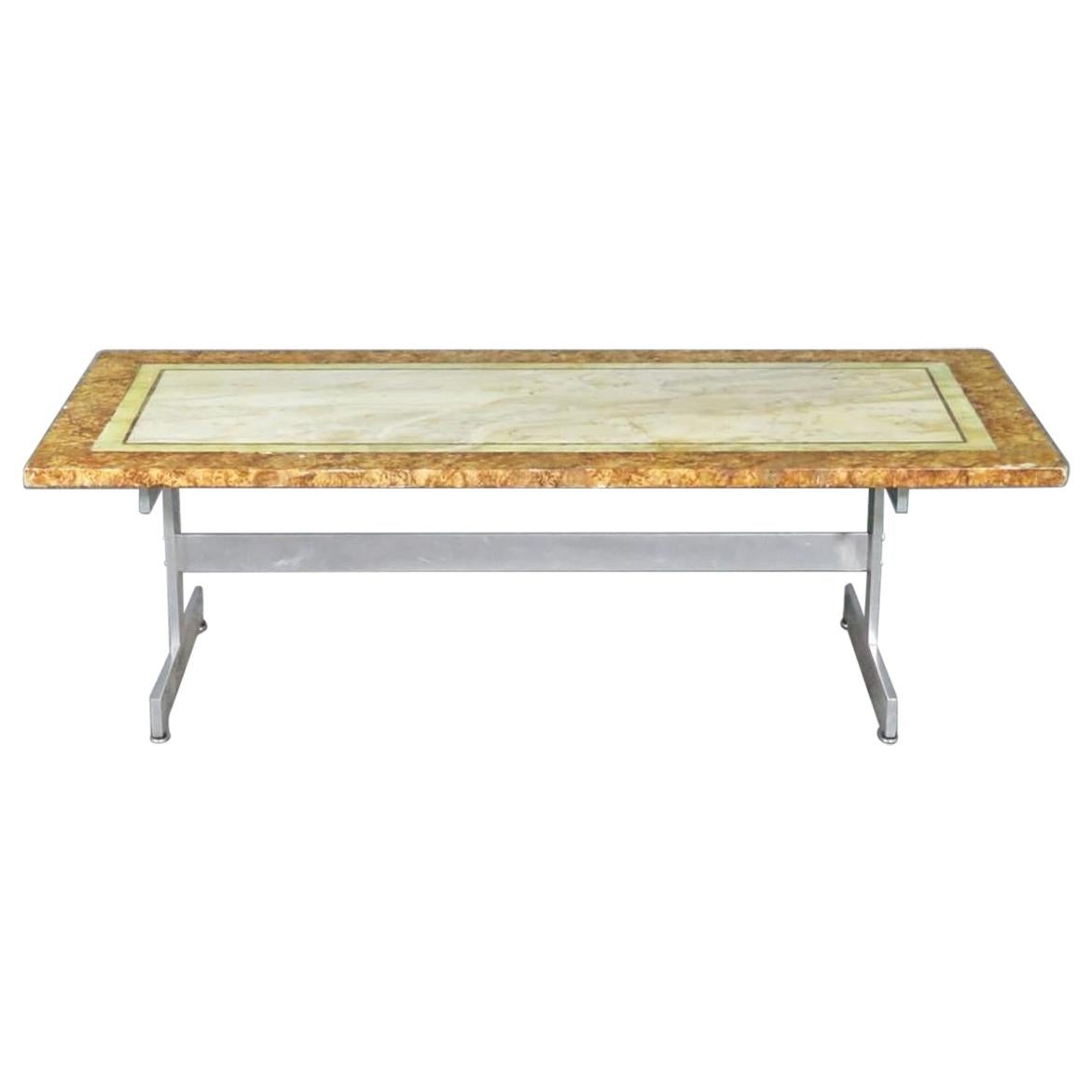 Colorful Italian Coffee Table in Marble and Chrome For Sale