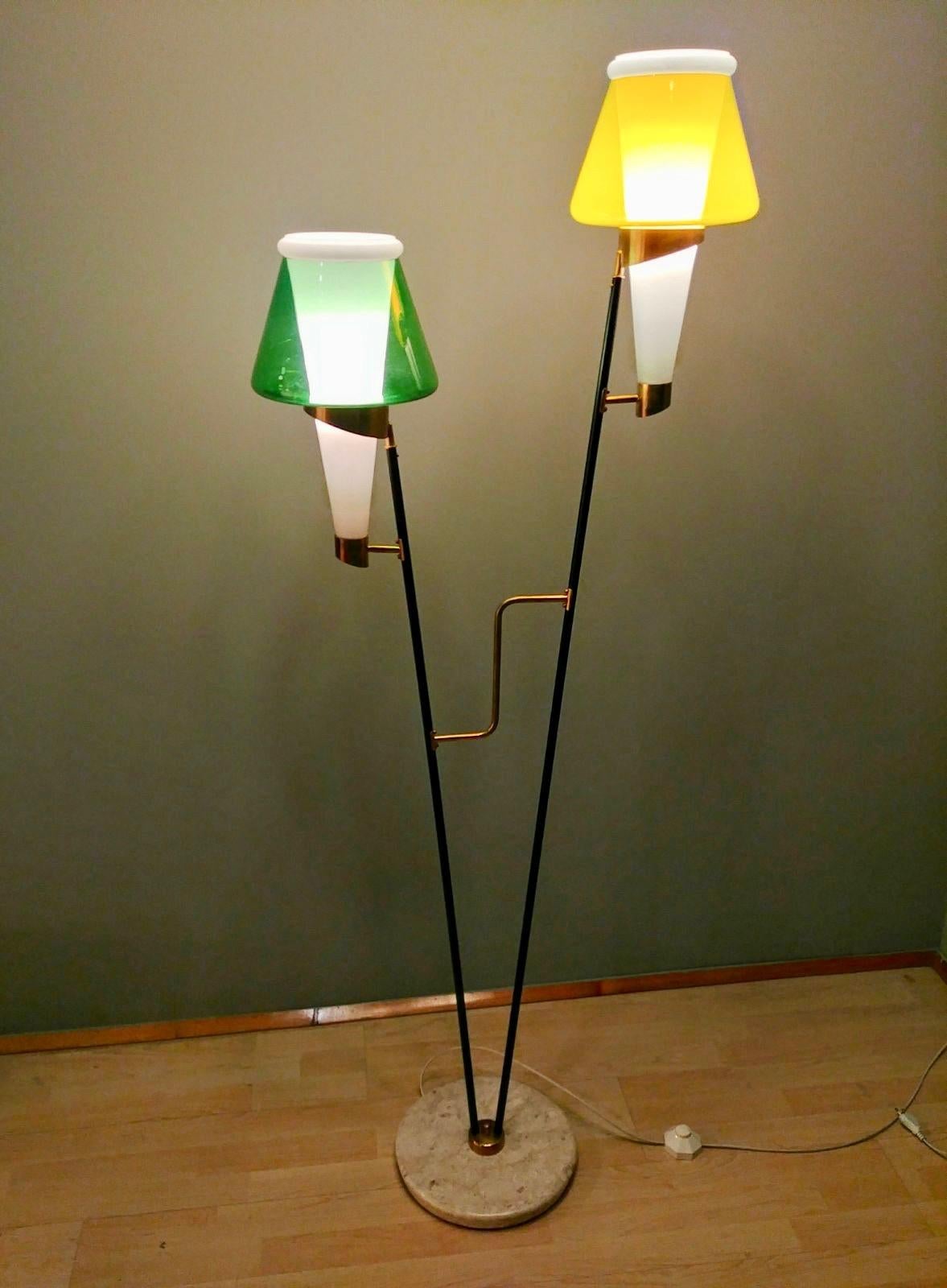 Colorful Italian Modern Floor Lamp with Marble Base, 1960s In Excellent Condition In Los Angeles, CA
