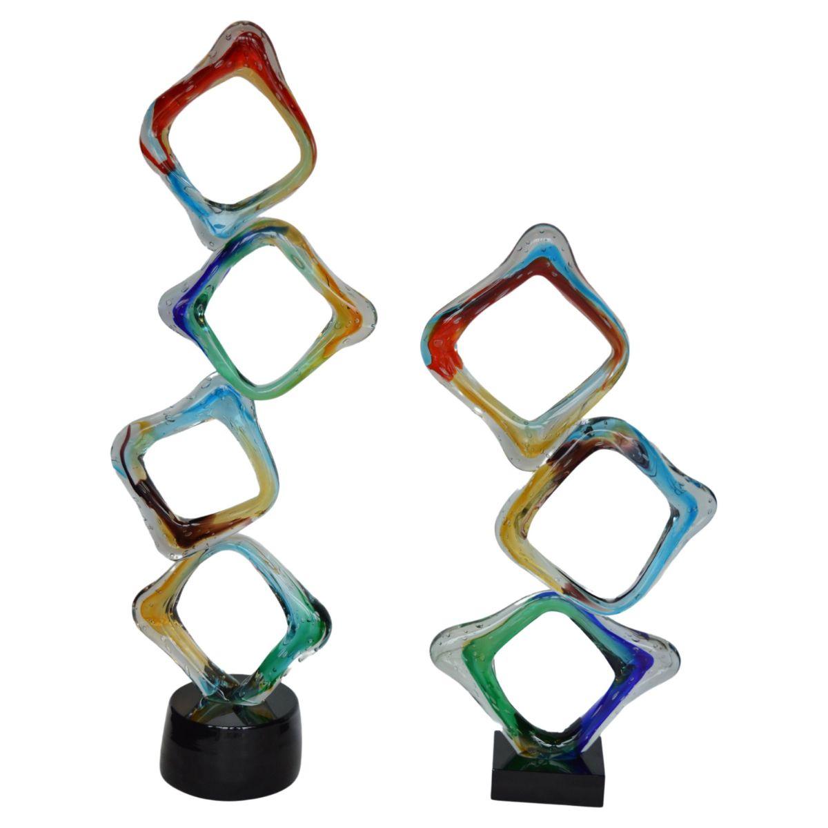 Colorful Italian Murano Tall Glass Sculptures For Sale