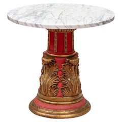 Table italienne colorée rouge et plateau en marbre doré