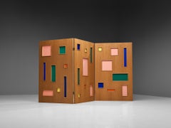 Colorful Italian Room Divider in Plexiglass and Beech