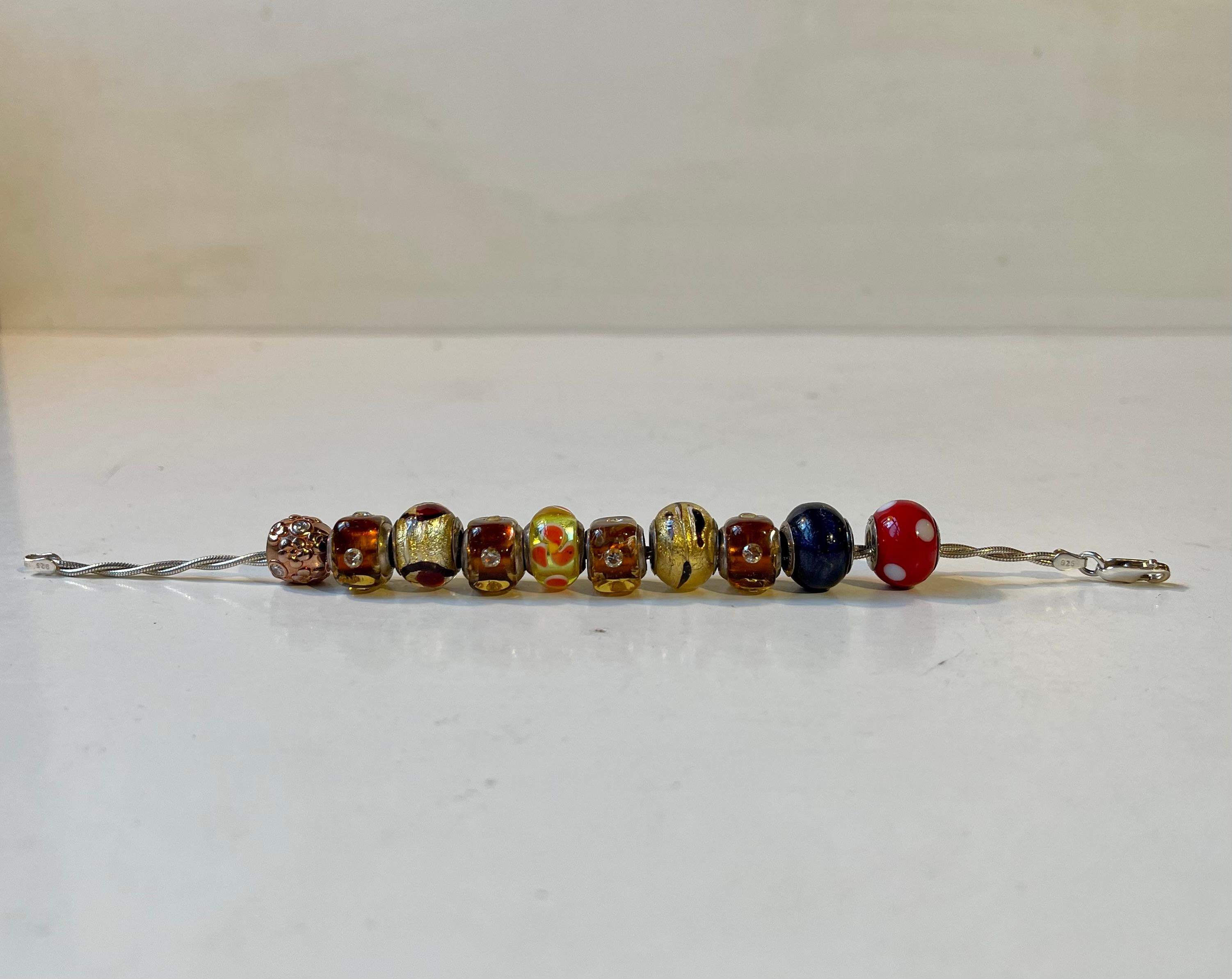 Modern Colorful Italian Silver Pendant Bracelet with Murano Glass Beads For Sale