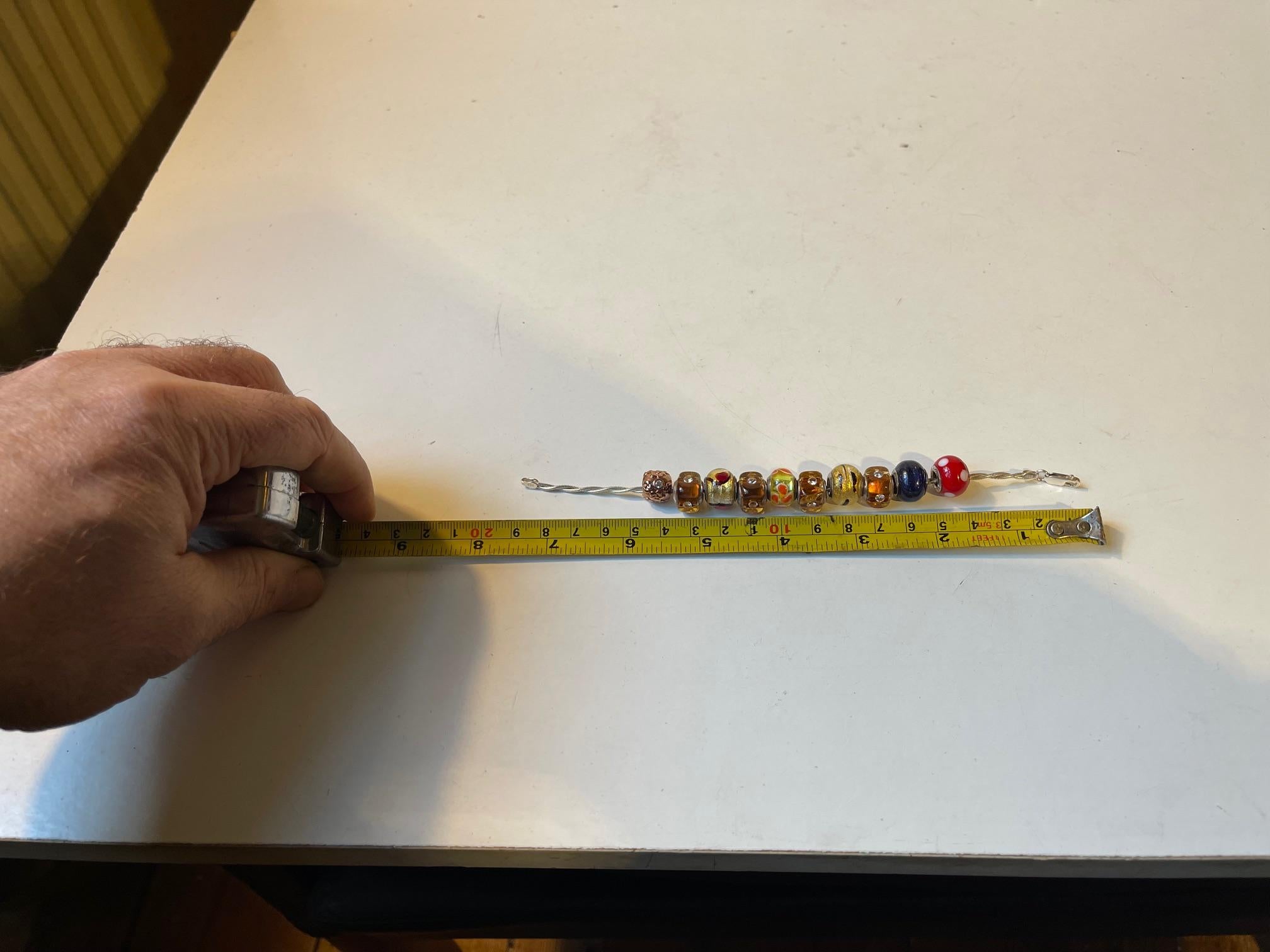Colorful Italian Silver Pendant Bracelet with Murano Glass Beads In Good Condition For Sale In Esbjerg, DK