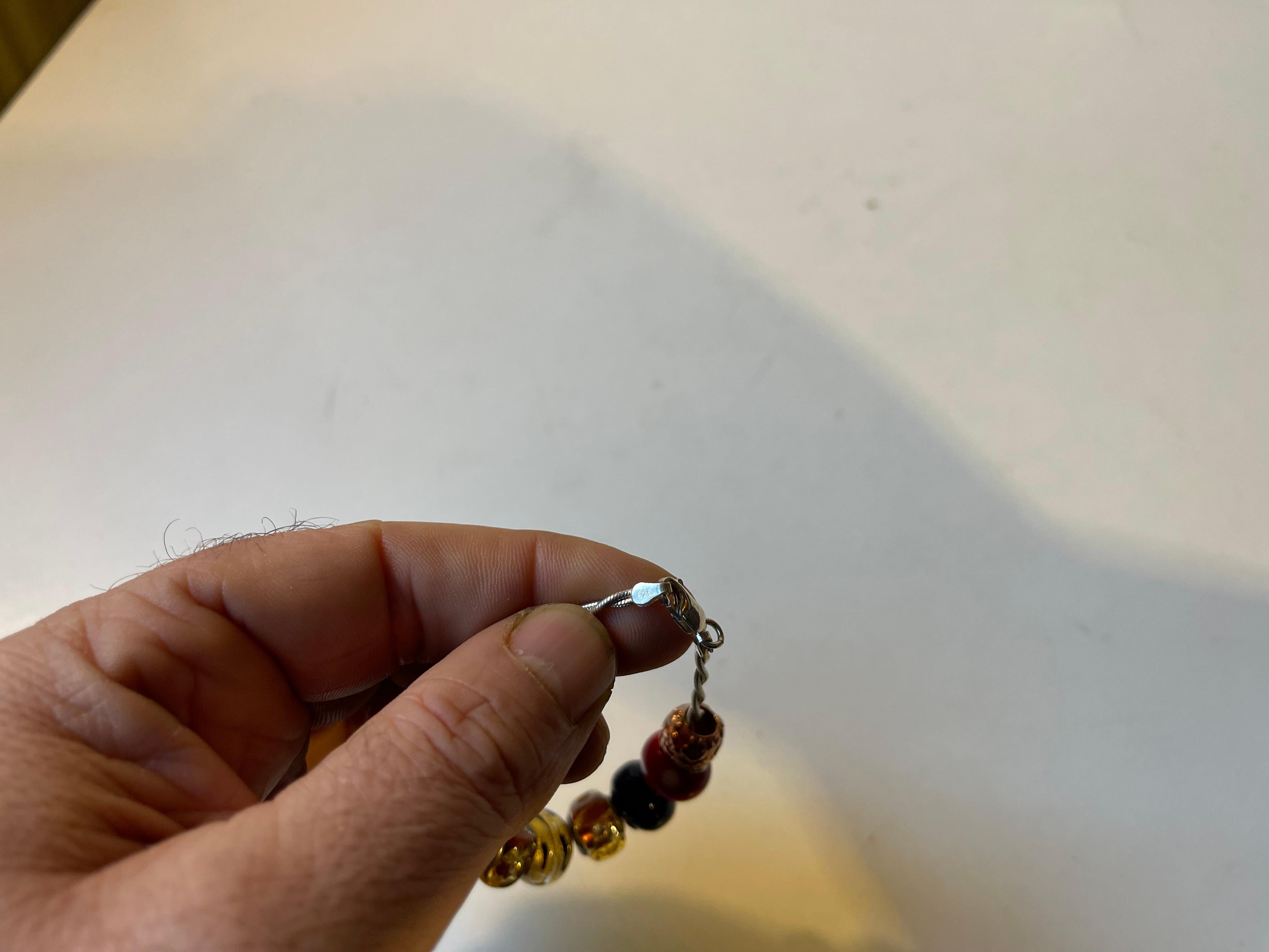 20th Century Colorful Italian Silver Pendant Bracelet with Murano Glass Beads For Sale