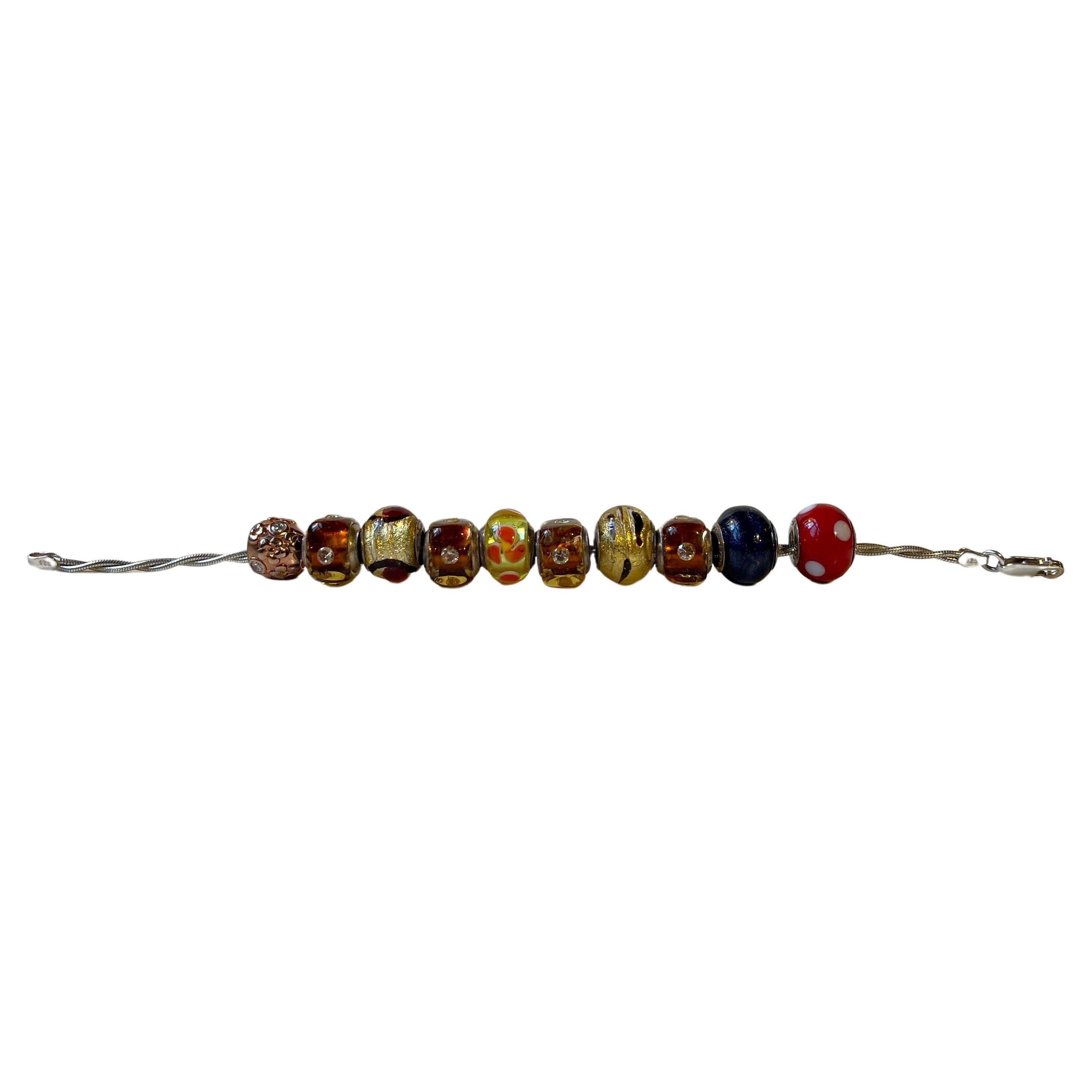 Colorful Italian Silver Pendant Bracelet with Murano Glass Beads For Sale