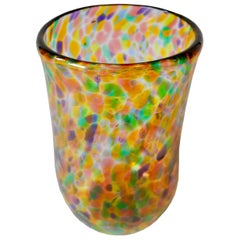 Colorful Italian Style Hand Blown Art Glass Signed and Dated Flower Vase