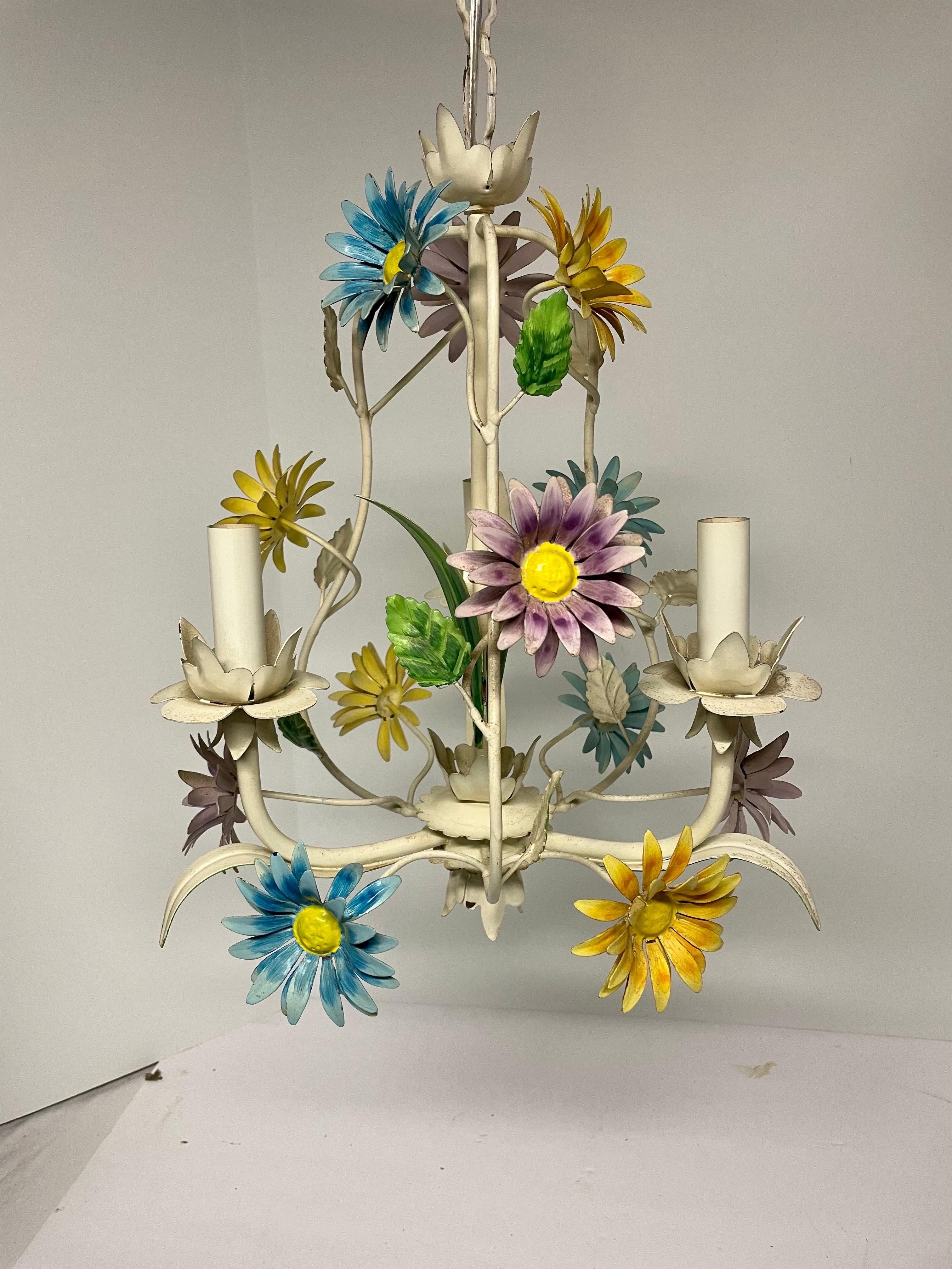 Colorful Italian Tole Floral Daisy Chandelier 5