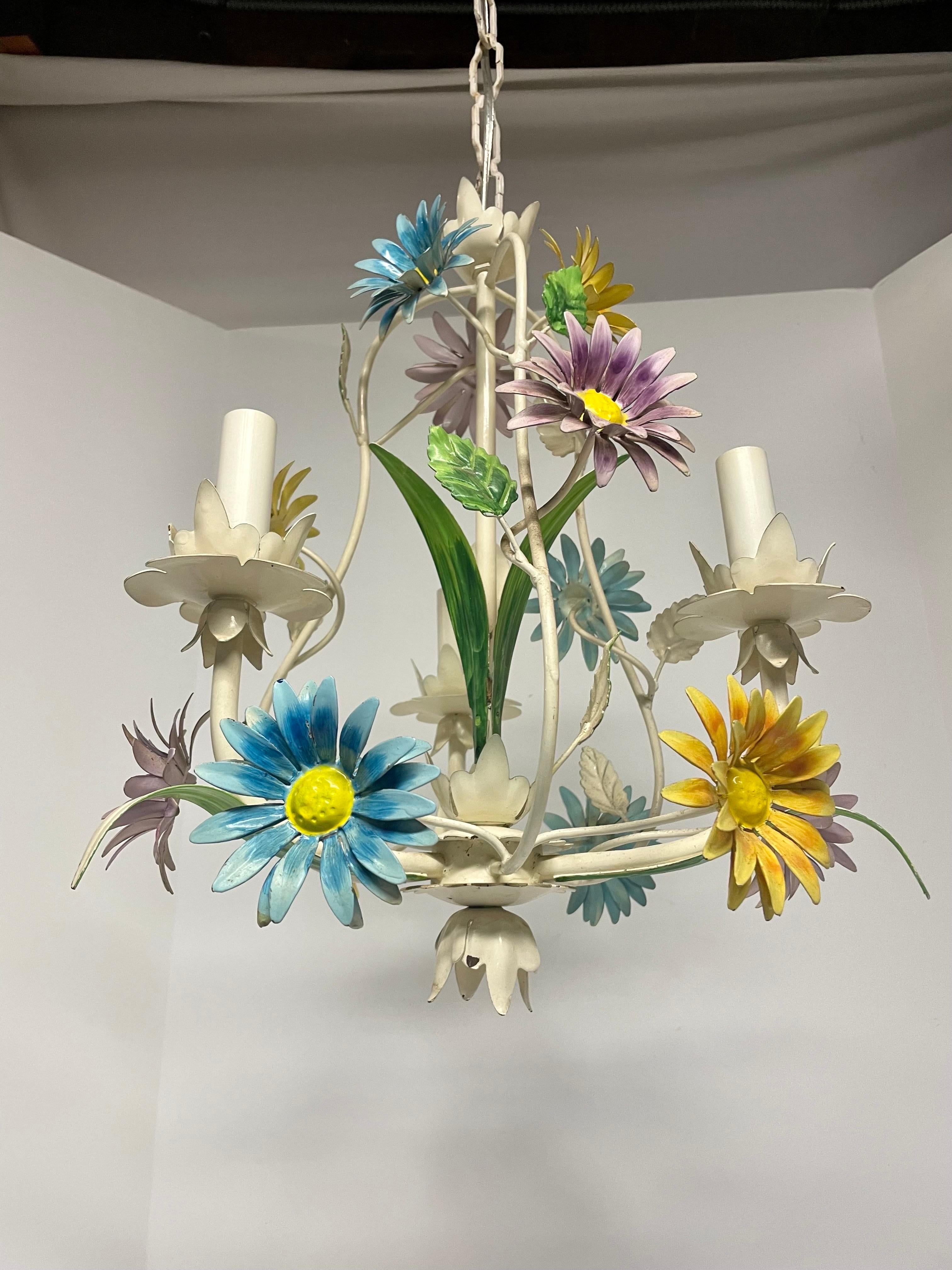 Colorful Italian Tole Floral Daisy Chandelier 6