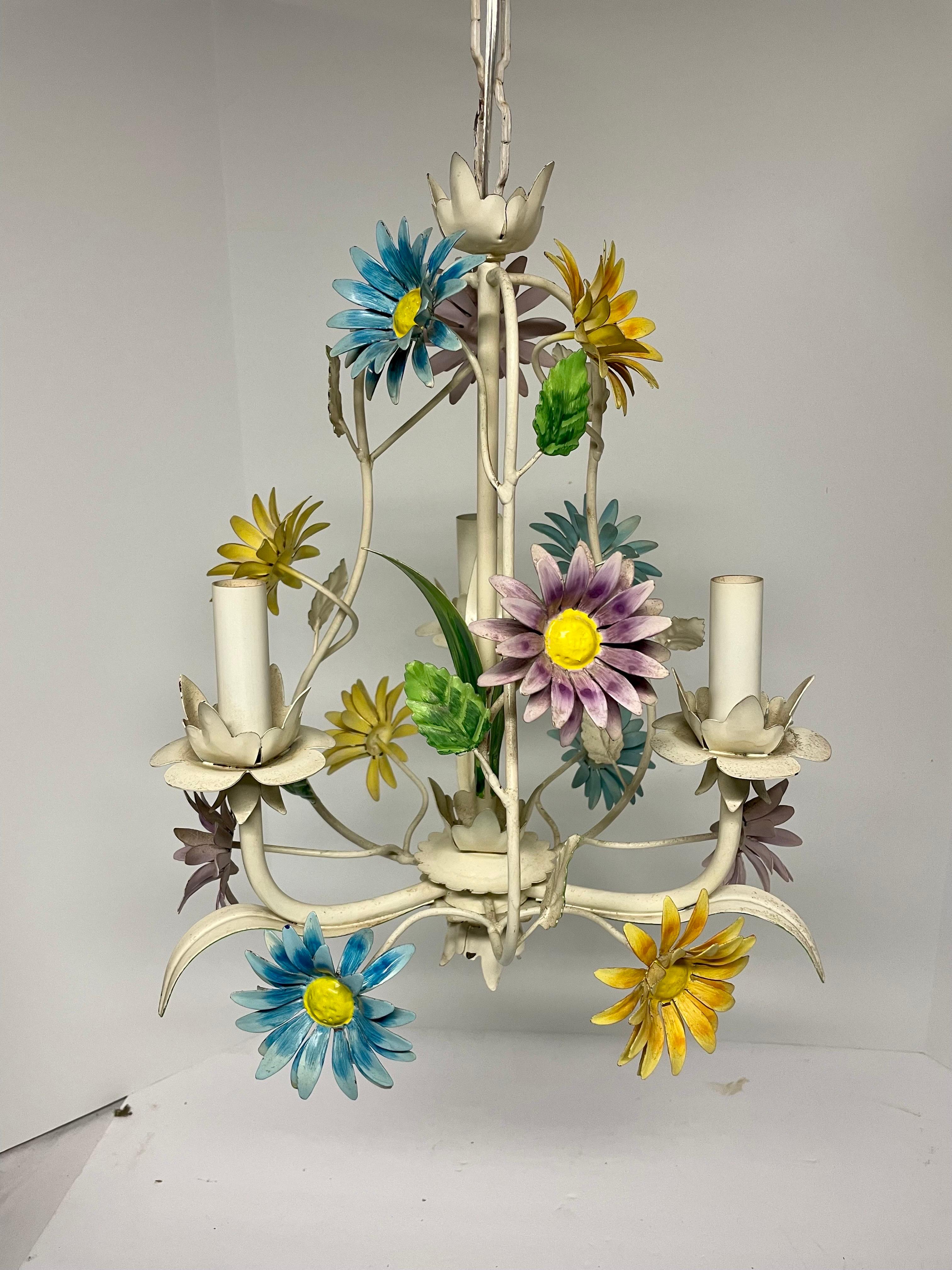 Colorful Italian Tole Floral Daisy Chandelier 7