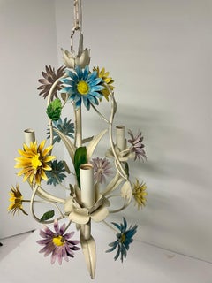 Colorful Italian Tole Floral Daisy Chandelier
