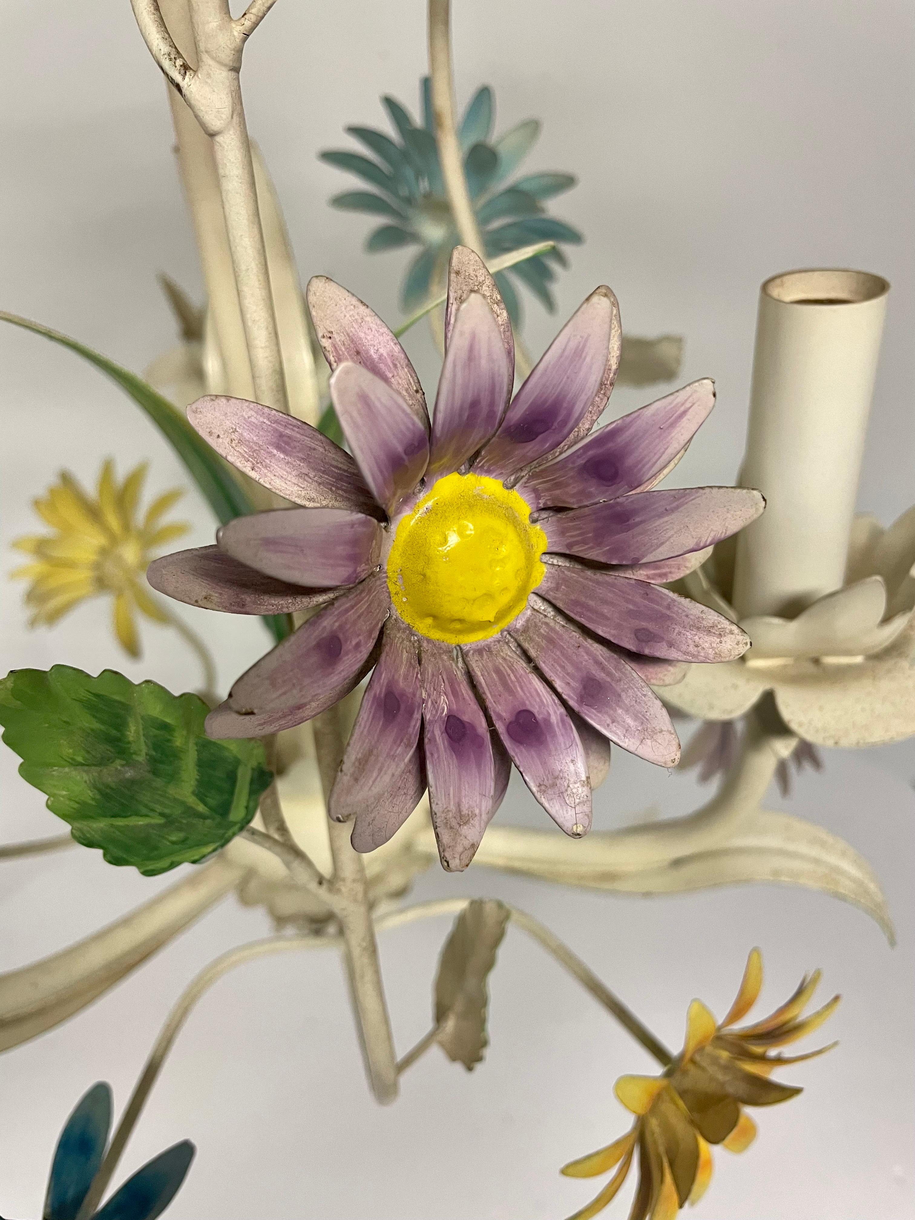 20th Century Colorful Italian Tole Floral Daisy Chandelier