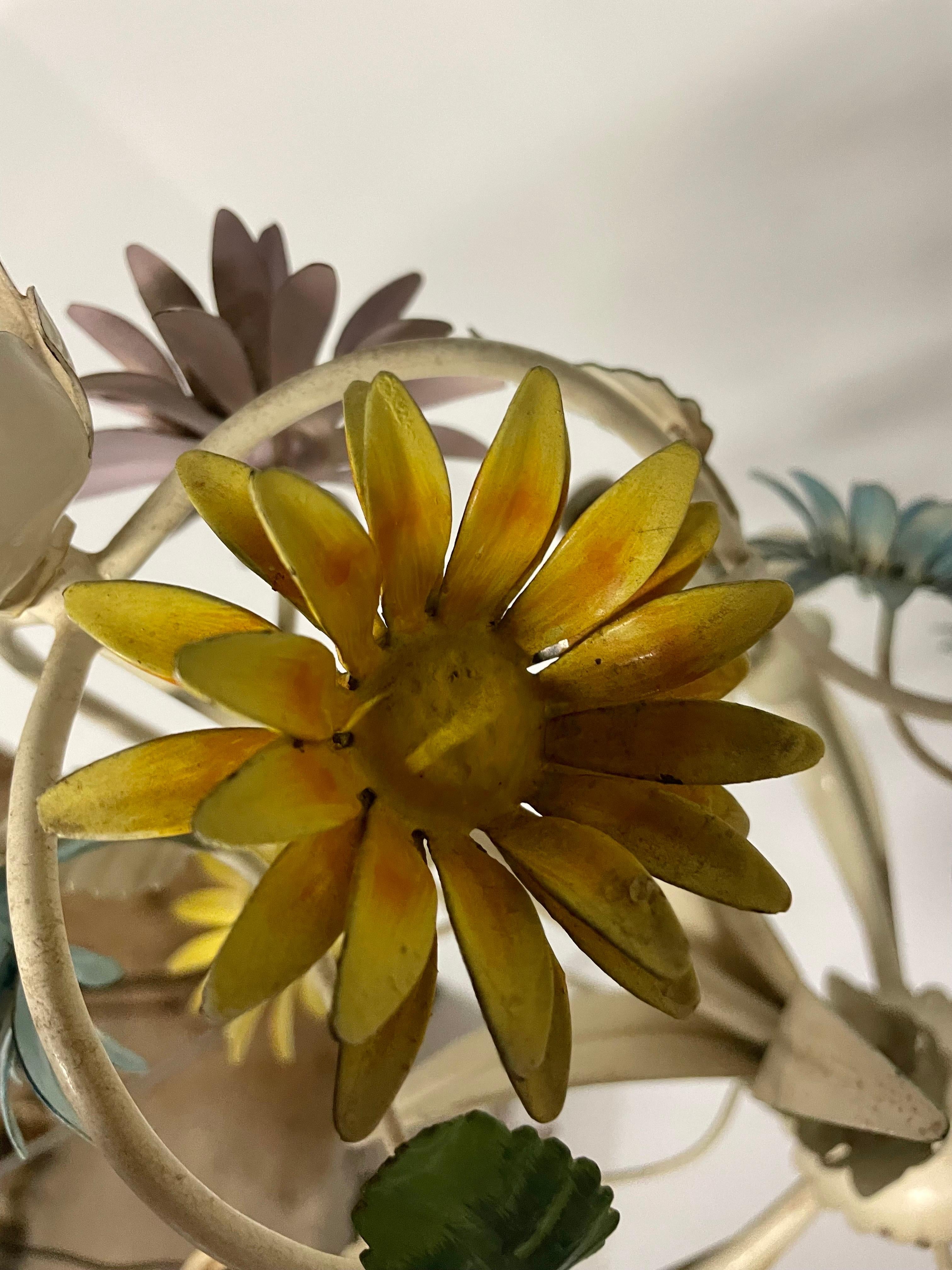 Metal Colorful Italian Tole Floral Daisy Chandelier