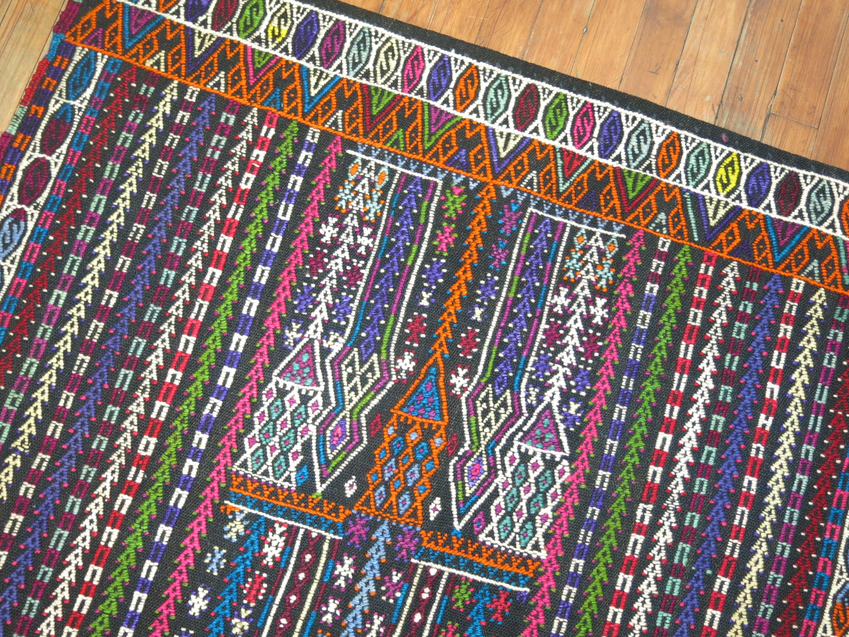 Hand-Woven Colorful Jajim Flat-Weave, 20th Century For Sale