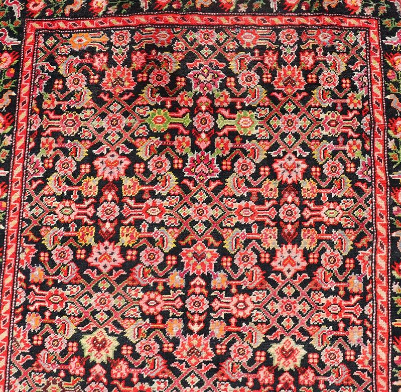 Kazak Colorful Jewel-Toned Antique Caucasian Karabagh Runner with All-Over Design For Sale