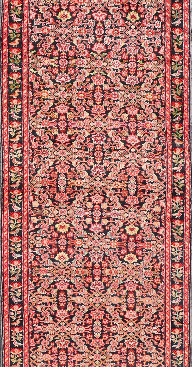 Wool Colorful Jewel-Toned Antique Caucasian Karabagh Runner with All-Over Design For Sale