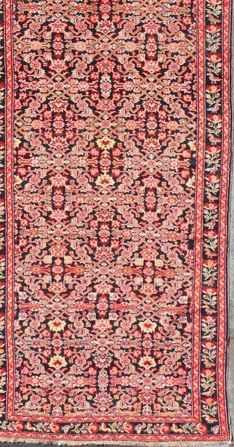 Colorful Jewel-Toned Antique Caucasian Karabagh Runner with All-Over Design For Sale 1