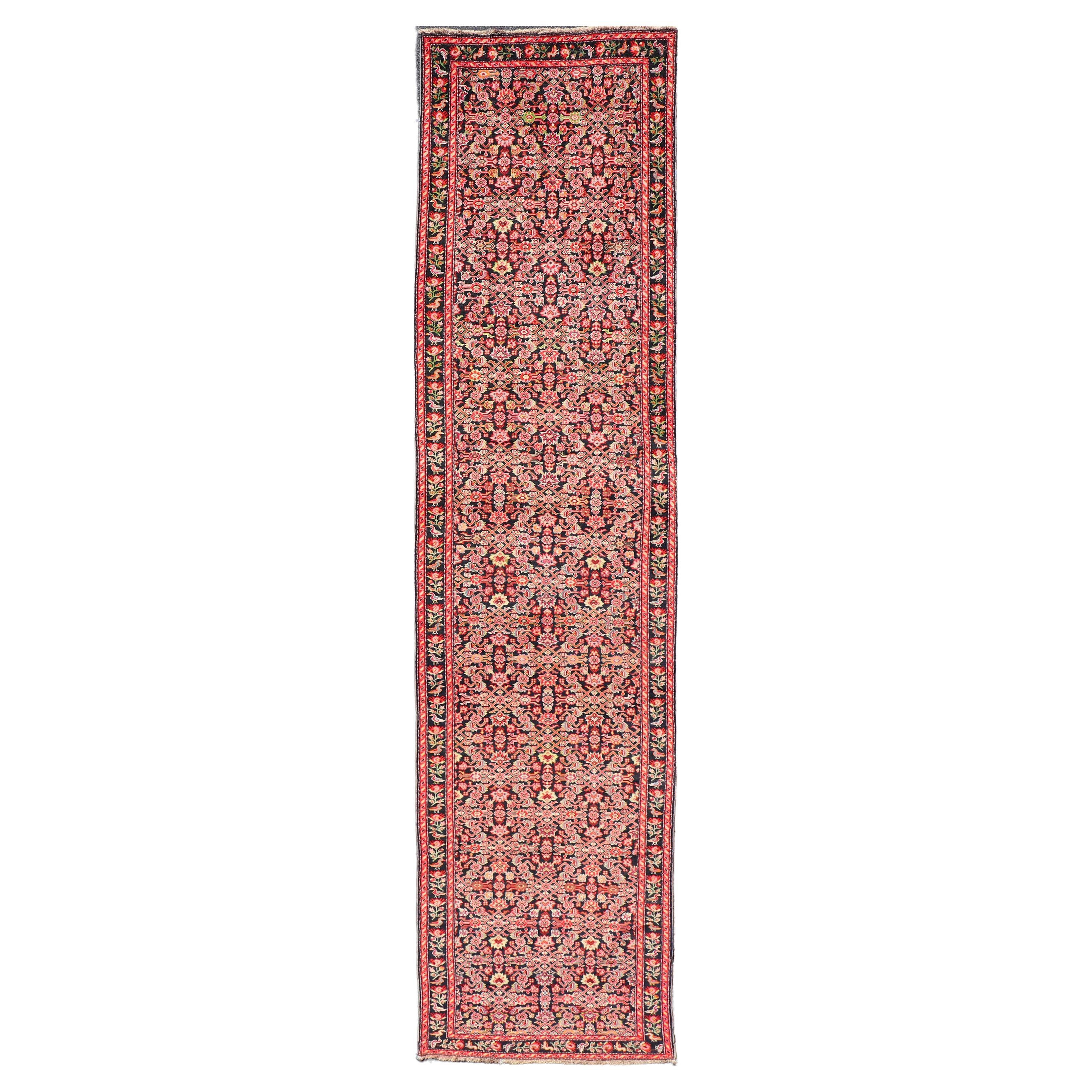 Colorful Jewel-Toned Antique Caucasian Karabagh Runner with All-Over Design For Sale
