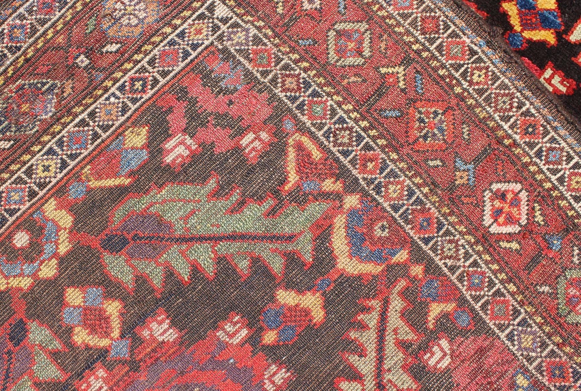 Colorful Jewel-Toned Antique Caucasian Karabagh Runner with Tribal Design For Sale 2