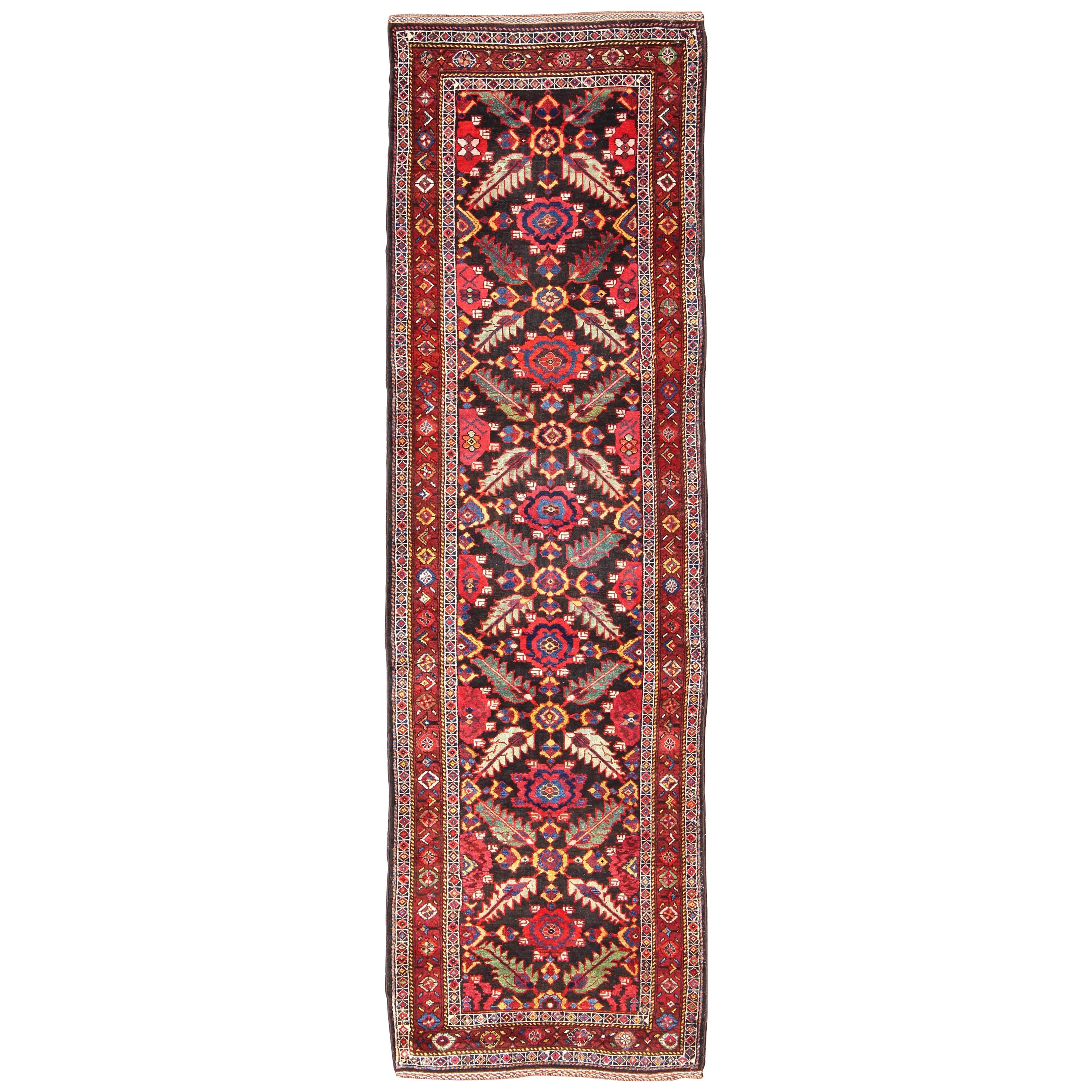 Colorful Jewel-Toned Antique Caucasian Karabagh Runner with Tribal Design For Sale