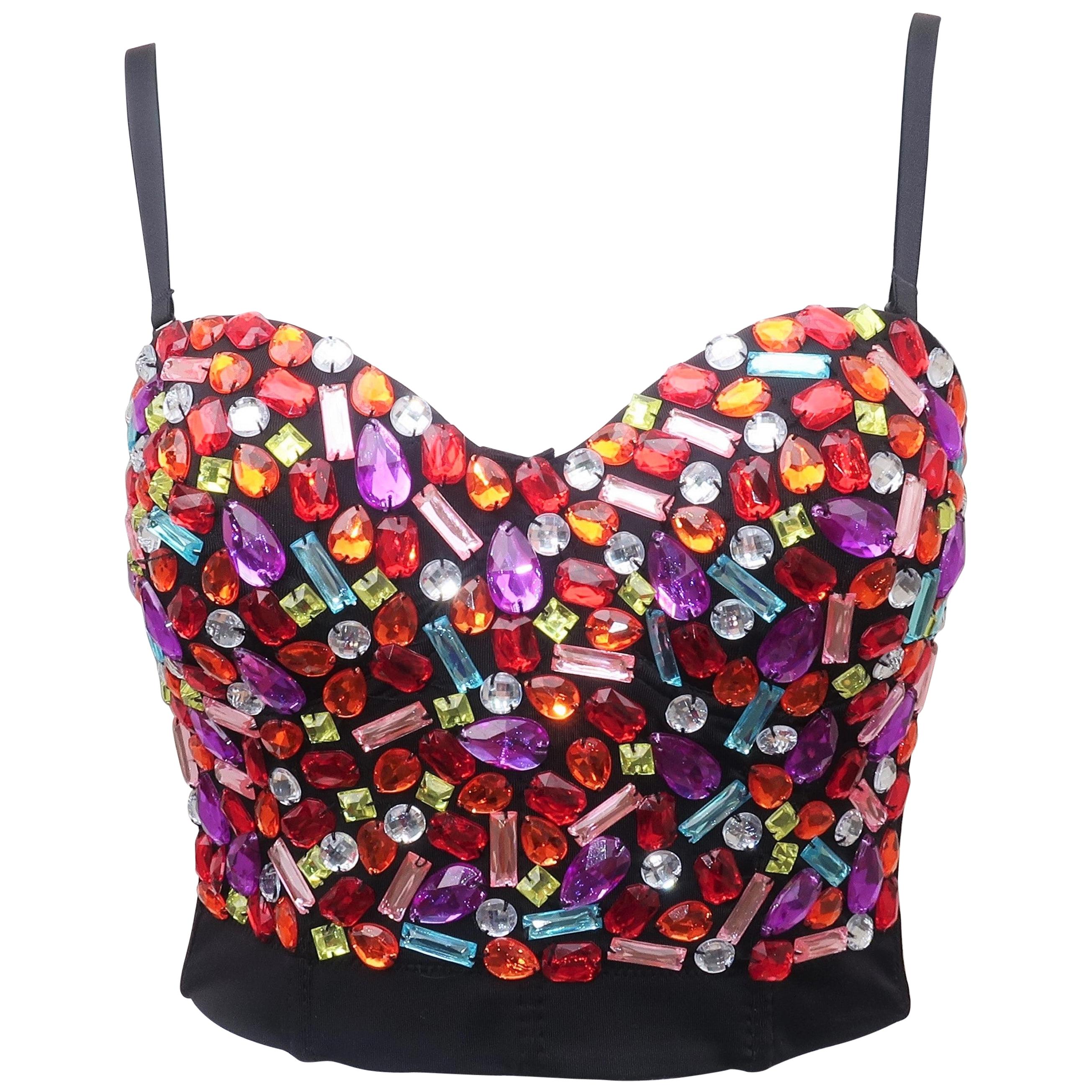 Colorful Jeweled Black Bustier Corset Top